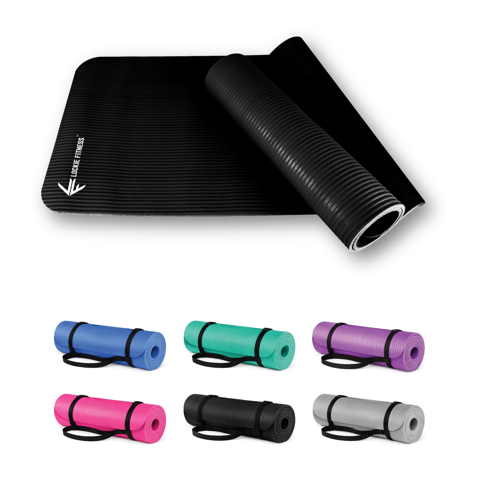 Lockie Fitness Yoga Mat 8 mm Thick, Non Slip Exercise Mat for Women and Men, TPE Foam Pilates Mat, Gym Mat for Home Workout, Yoga, Pilates, Exercise & Gymnastics, 180 x 60 cm (Black)
