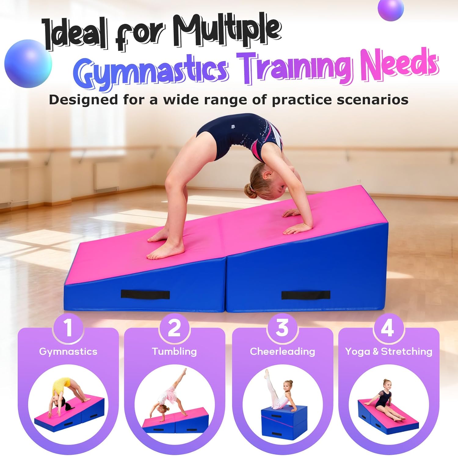 Srora Cheese Mat Gymnastics – 56” x 28” & 48” x 24” Foldable Non-Slip Cheese Mat for Tumbling, Walkovers & Backbends, High-Density Foam, Waterproof PU Cover, Ideal for Kids Gymnastics & Home Use