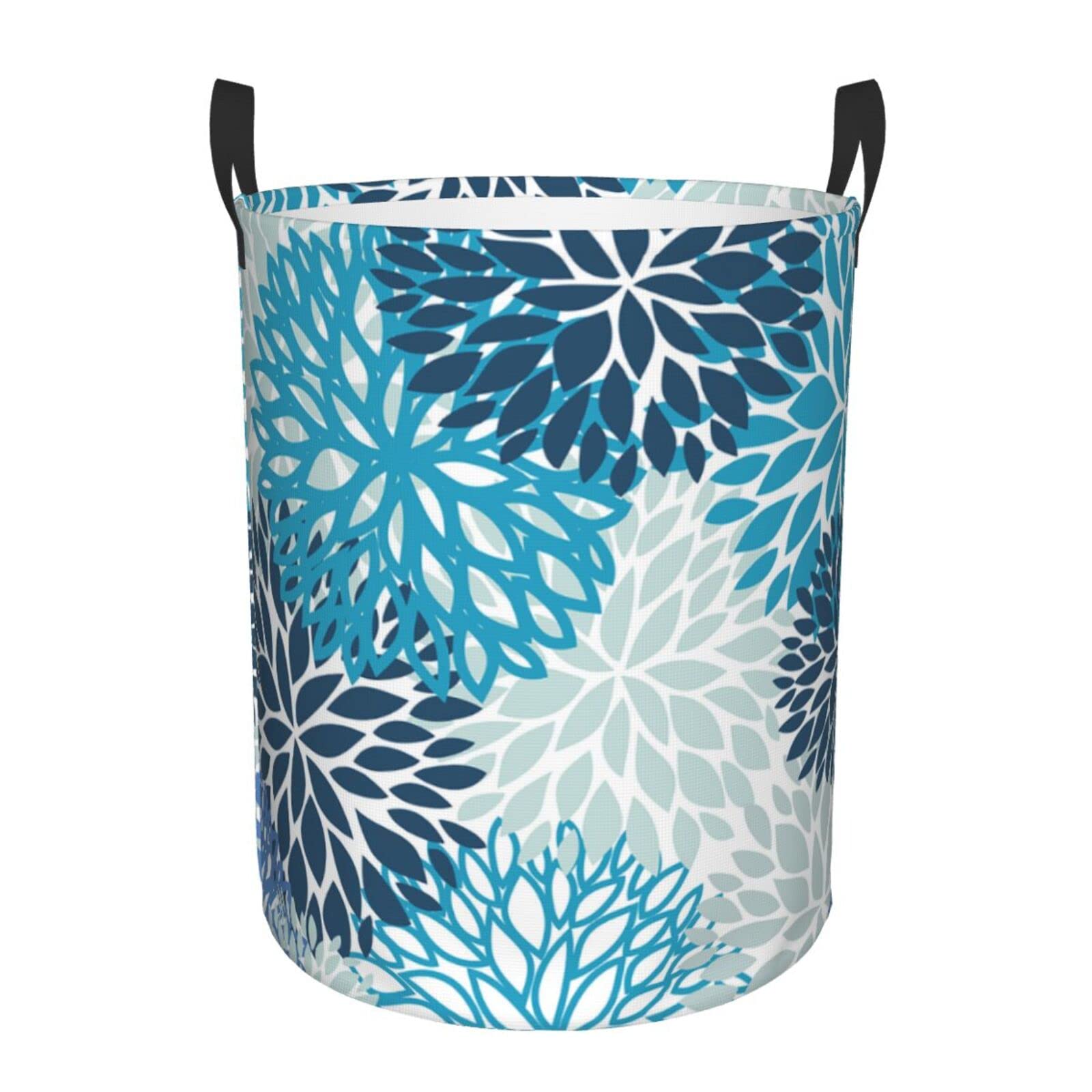 Aufbewahrungskorb Dahlia Pinnata Blume Blau Und Marine Tragbar Waschekorbsammler Stabilem Wäschesortierer Für Spielzeug Kleidung Wäsche 34X42Cm