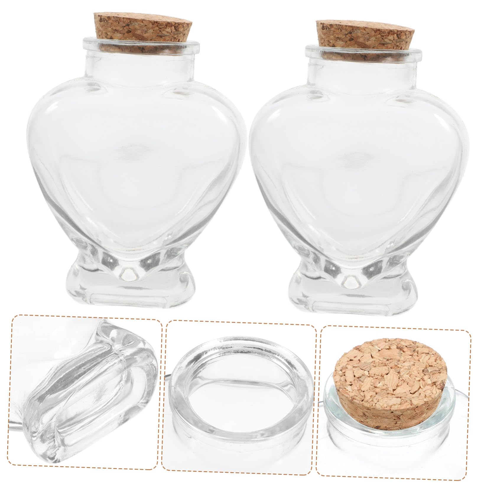 4 Pezzi Bottiglie Vetro a Cuore 160ml con Tappo in Legno