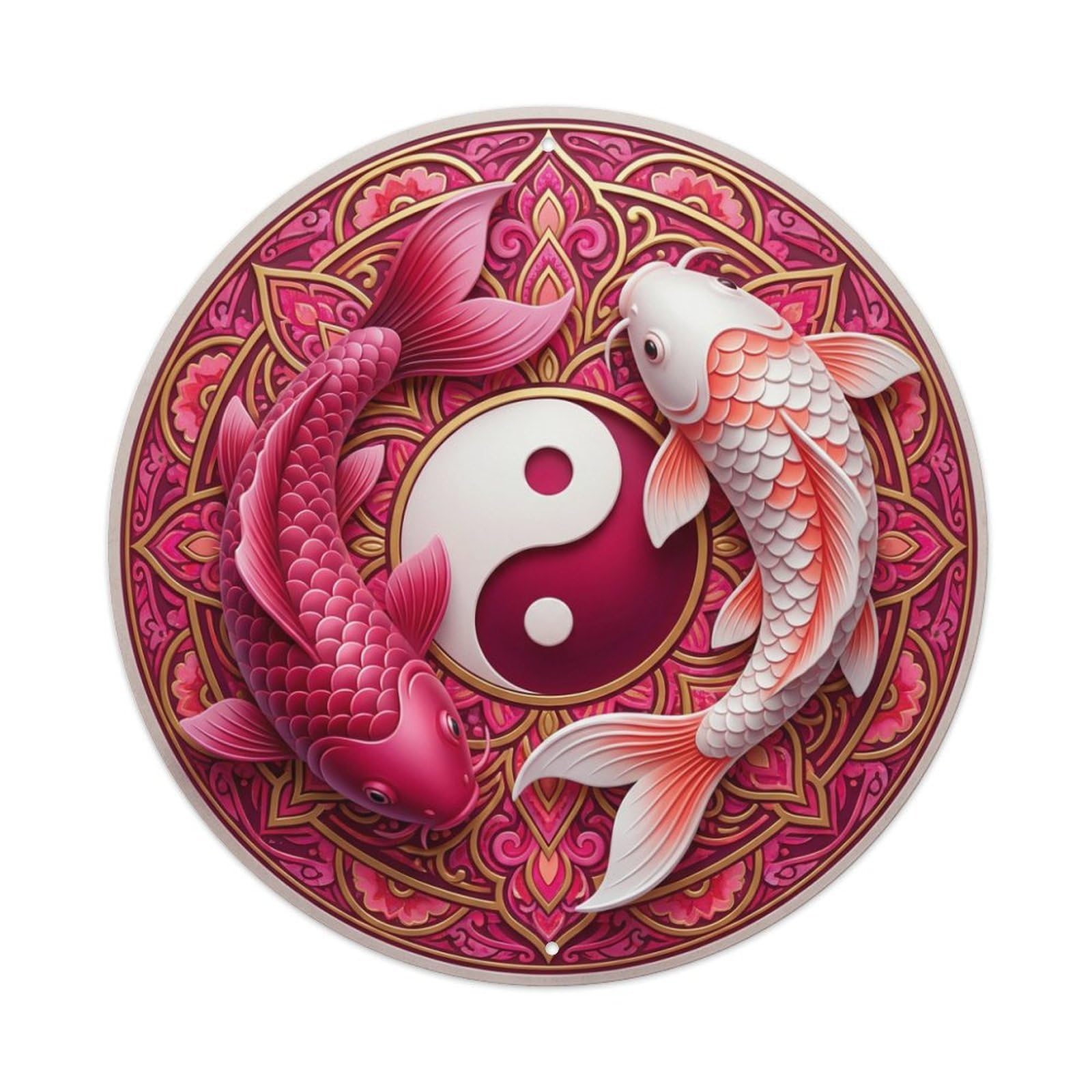 Metal Tin Sign Tai Chi Koi Fish Rubellite Stone