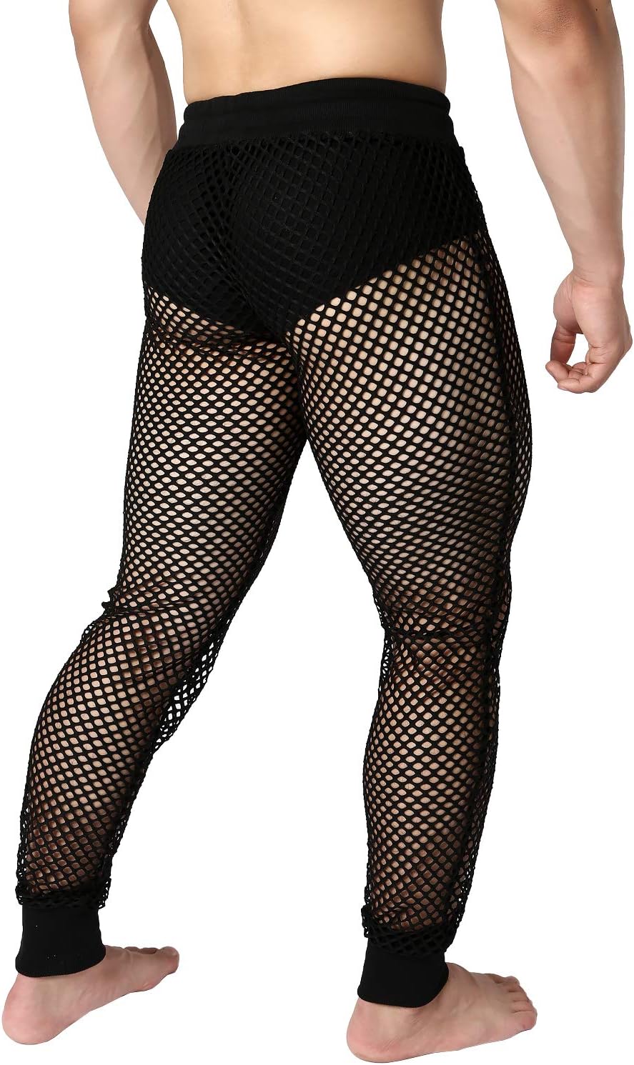 JOGAL Men's Mesh Fishnet See Through Pants Stretchy Muscle Leggings - Image 4