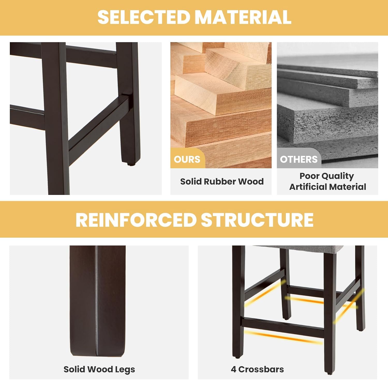 Set of 2 Color Grey COSTWAY Bar Stools Set of 2, Linen Upholstered Counter Height Chairs with Solid Rubber Wood Legs, 25” Kitchen Island Wood Bar Chairs with Nail Heads Decorations, for Kitchen, Bistro, Café (2, Grey)