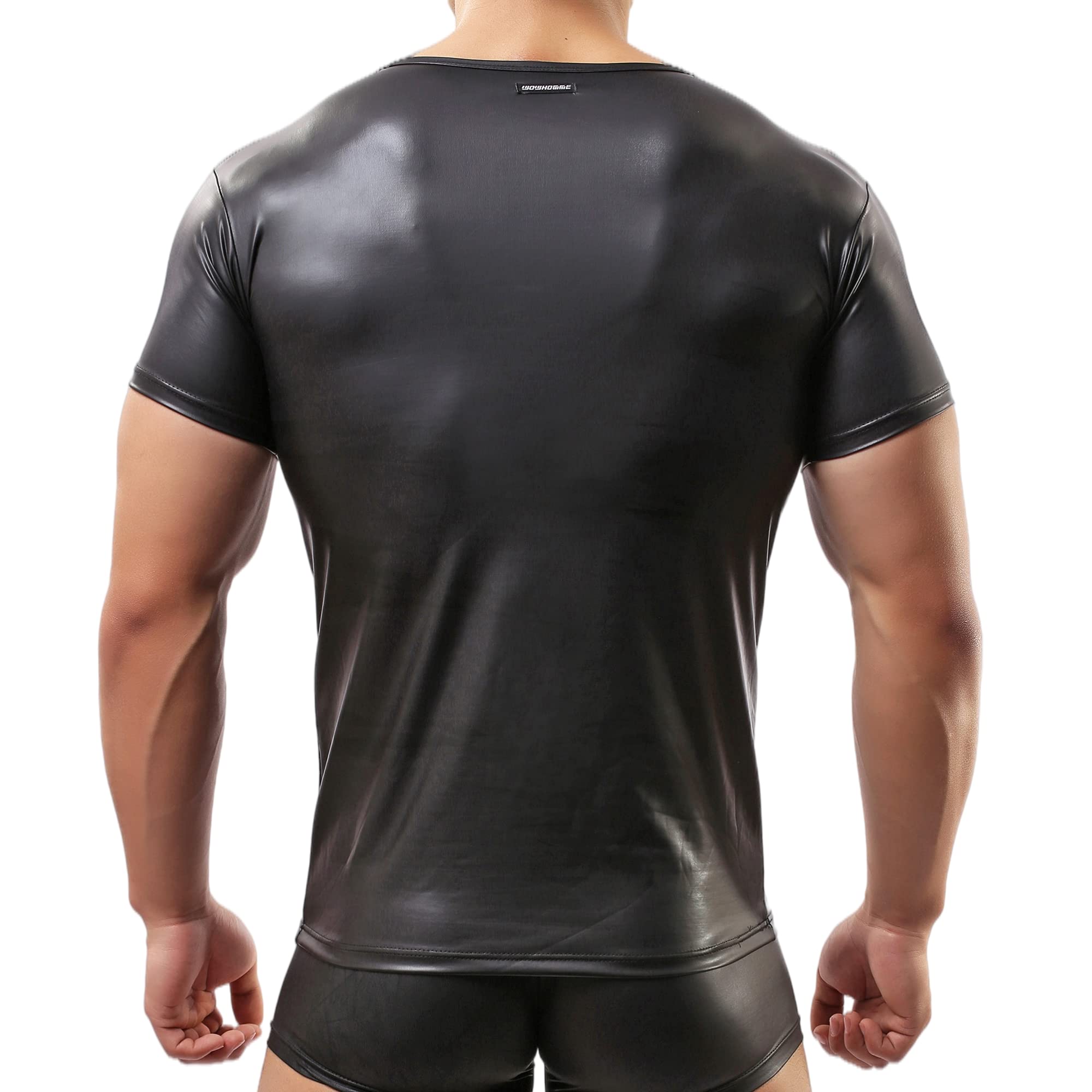 T-shirt sexy pour homme en cuir verni à manches courtes effet mouillé - Débardeur de fitness en latex - Coupe ajustée