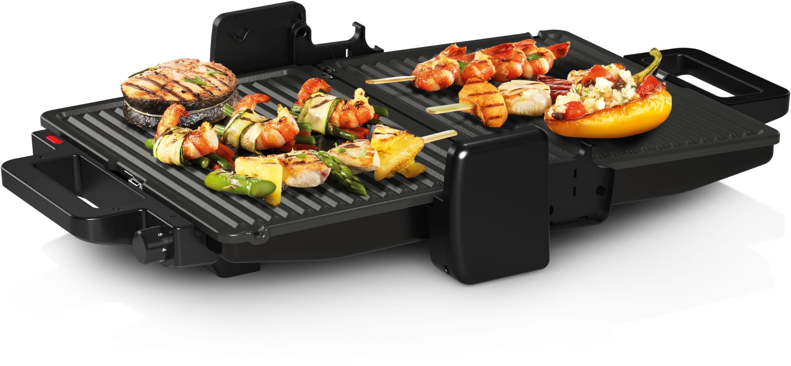 Bosch Bistecchiera TCG3323, 3 Posizioni di Cottura, 5 Livelli di temperatura, 2000W, Piastre Grill in Alluminio Rimovibili e Lavabili in Lavastoviglie, Rivestimento Ceramico Antiaderente, Nero