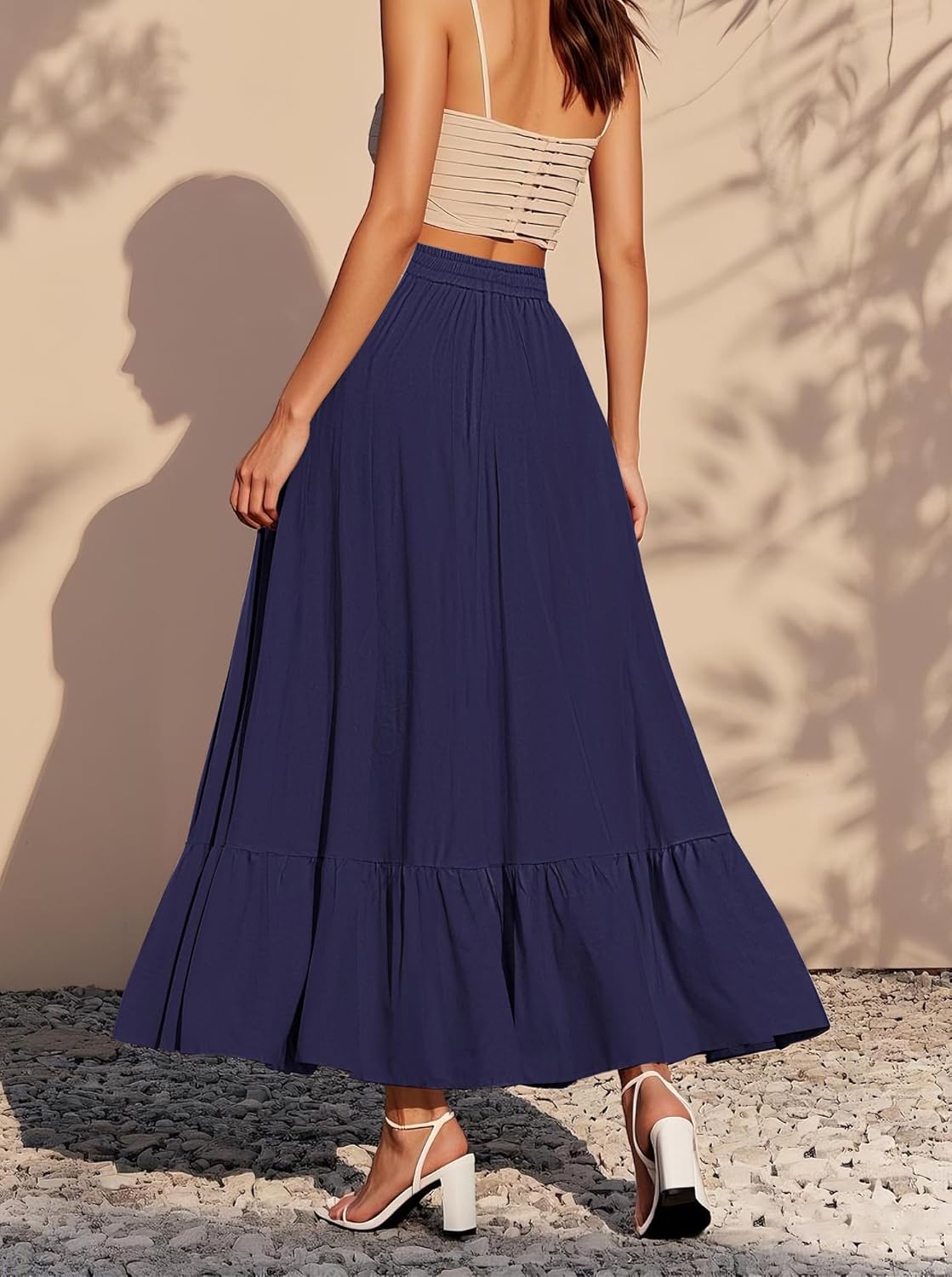 Urban CoCo Women's Boho Flowy Maxi Skirt Elastic Waisted A-Line Summer Beach Skirts with Pockets - Image 5