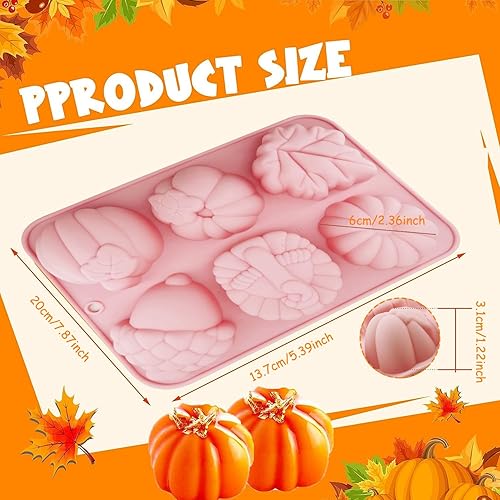 Miniatura 6 de 2 moldes de silicona 3D de calabaza para otoño, Halloween, Acción de Gracias, con temática de otoño, moldes de silicona con forma de hoja de arce y