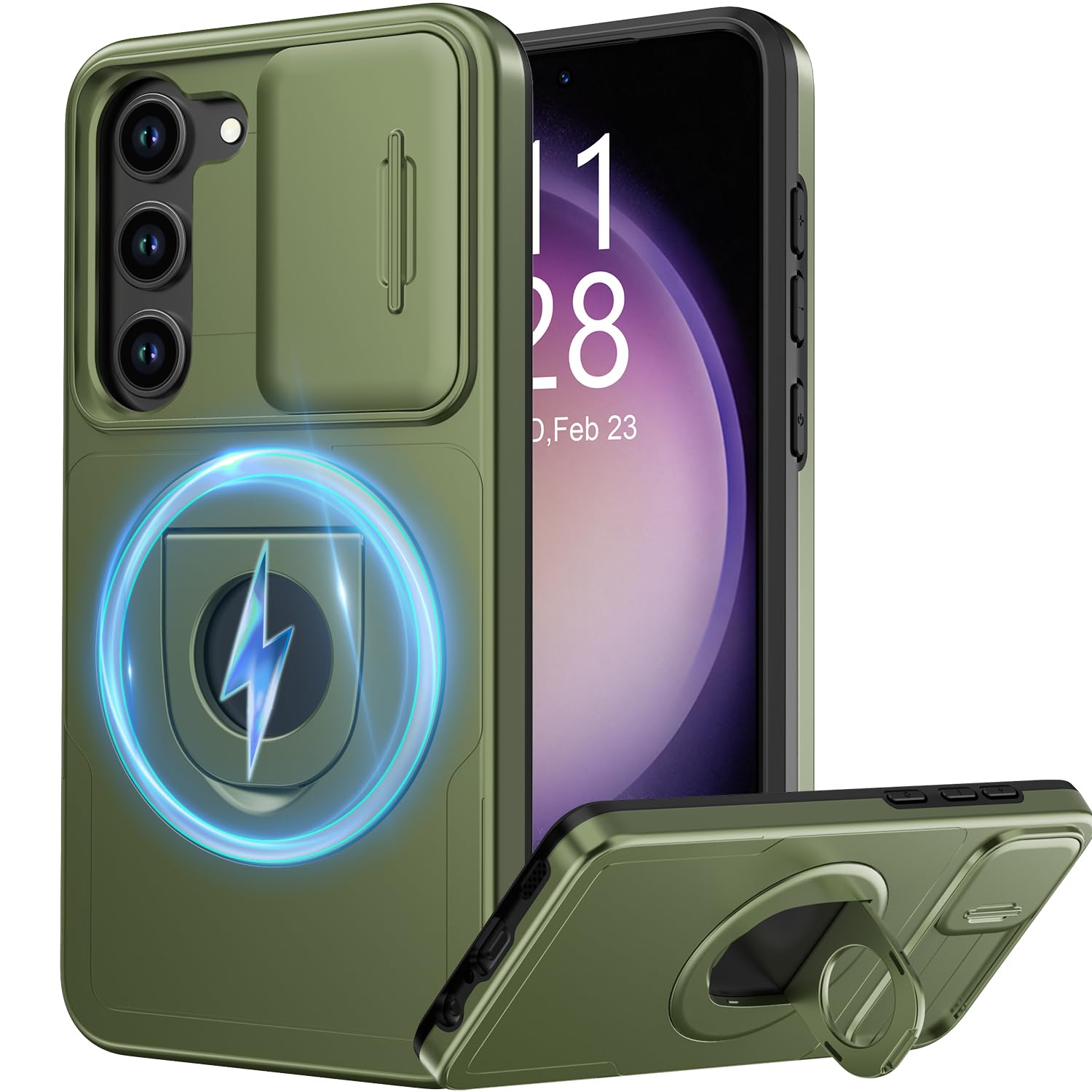 FUNMIKO for Samsung Galaxy S21 Case with Sliding Camera Lens Cover,Wireless Charging Compatible,Magnetic Kickstand,Shockpr...