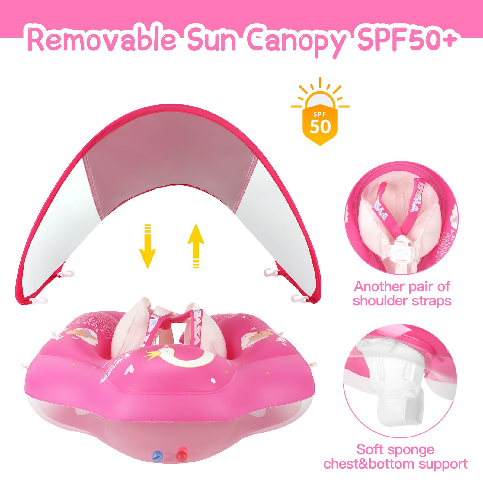 WYRIAZA Salvagente Bambini 1-3 anni, Salvagente Neonato con Parasole, Ciambella Neonato Mare, Baby Pool Float 3-36 mesi con Sedile, Doppio Airbag