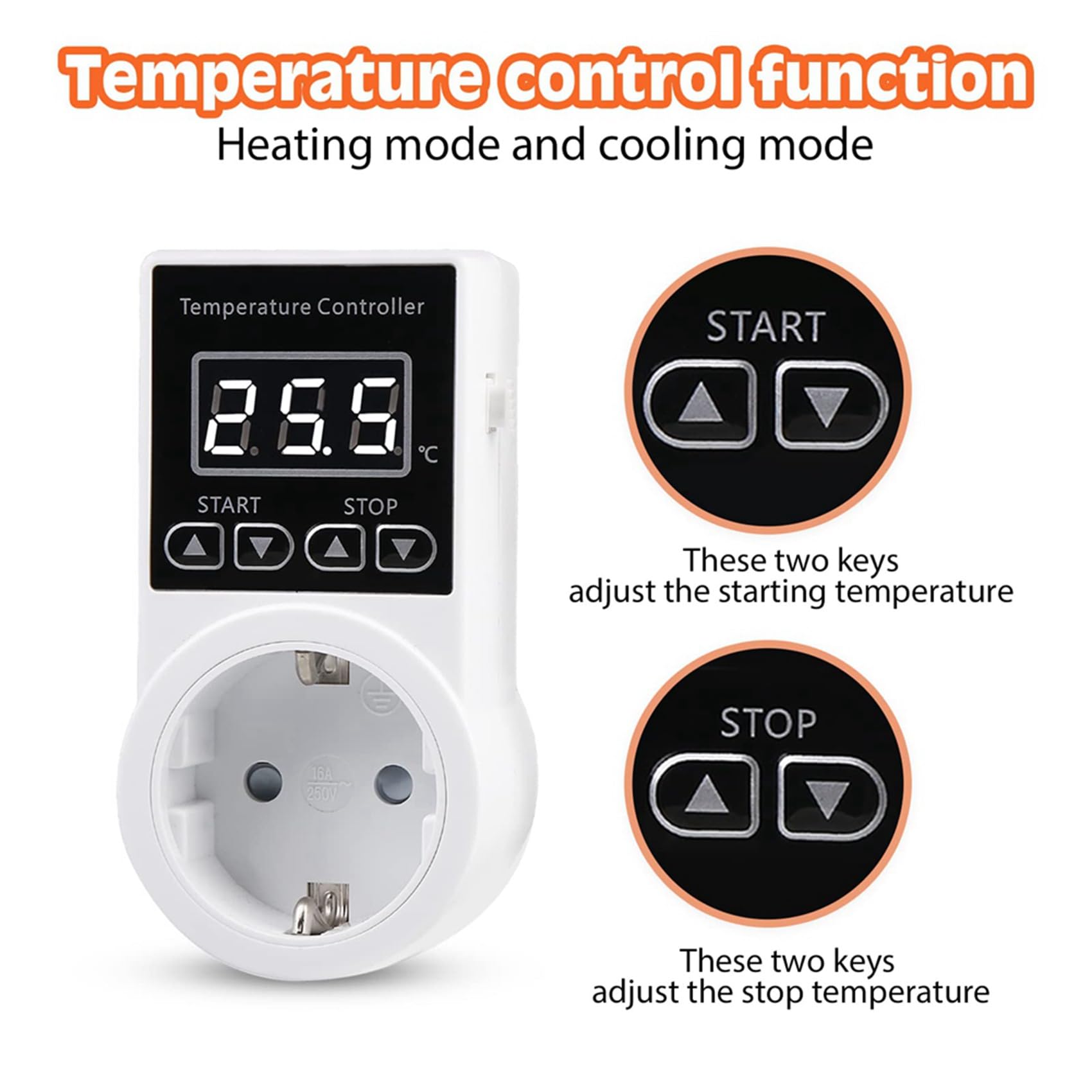 Presa Termostato Digitale Impermeabile - Installazione Veloce, LCD | Display LCD chiaro, impostazioni rapide, memoria automatica, correzione temperatura e protezione schermo per uso continuo