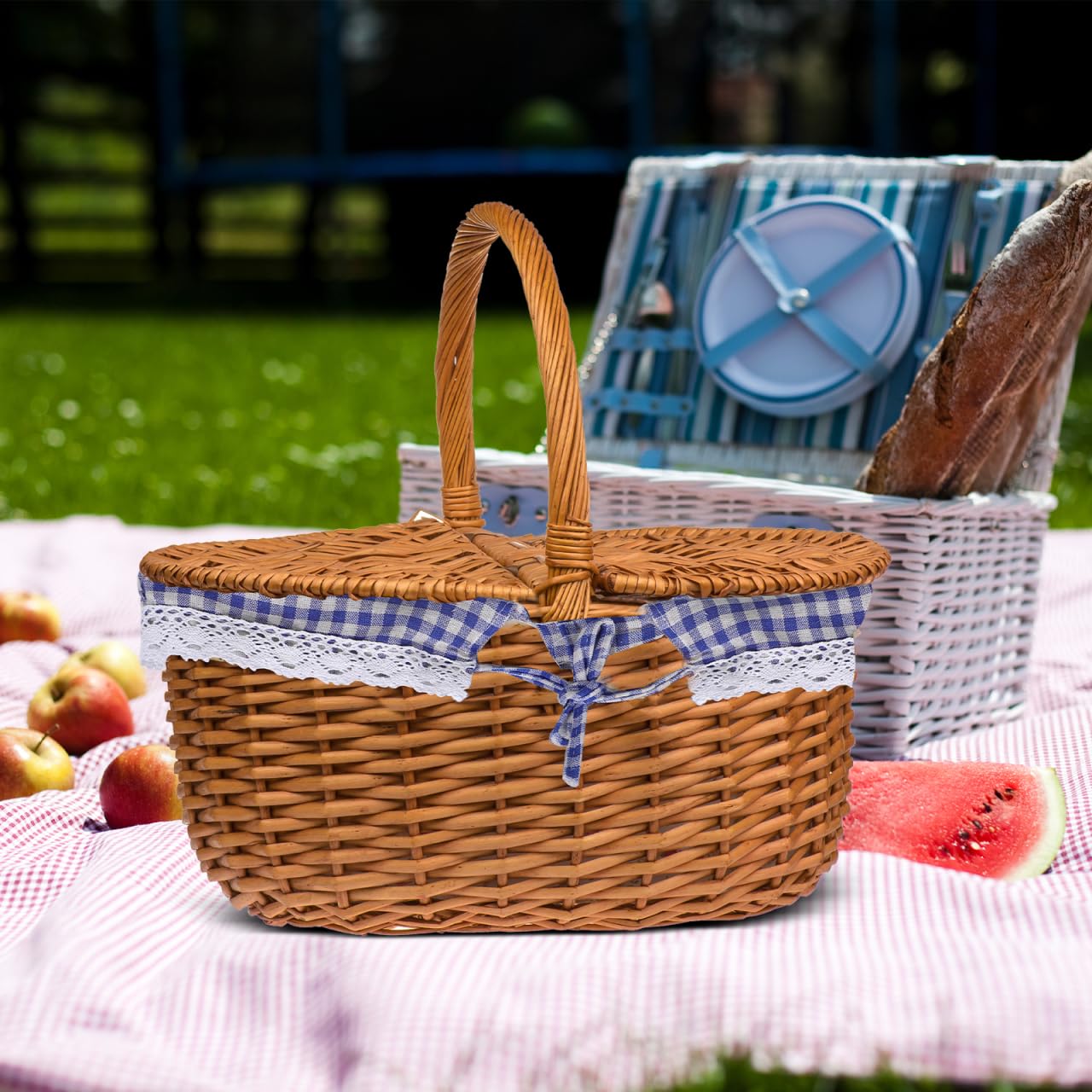 NUOBESTY Waschbare Korbeinlagen FüR PicknickköRbe Und DrahtköRbe Wiederverwendbare Stoffeinlage Im Boho-Farmhouse Stil Passende Korbeinsatz Stoffeinlage Zur Aufbewahrung Und Dekoration