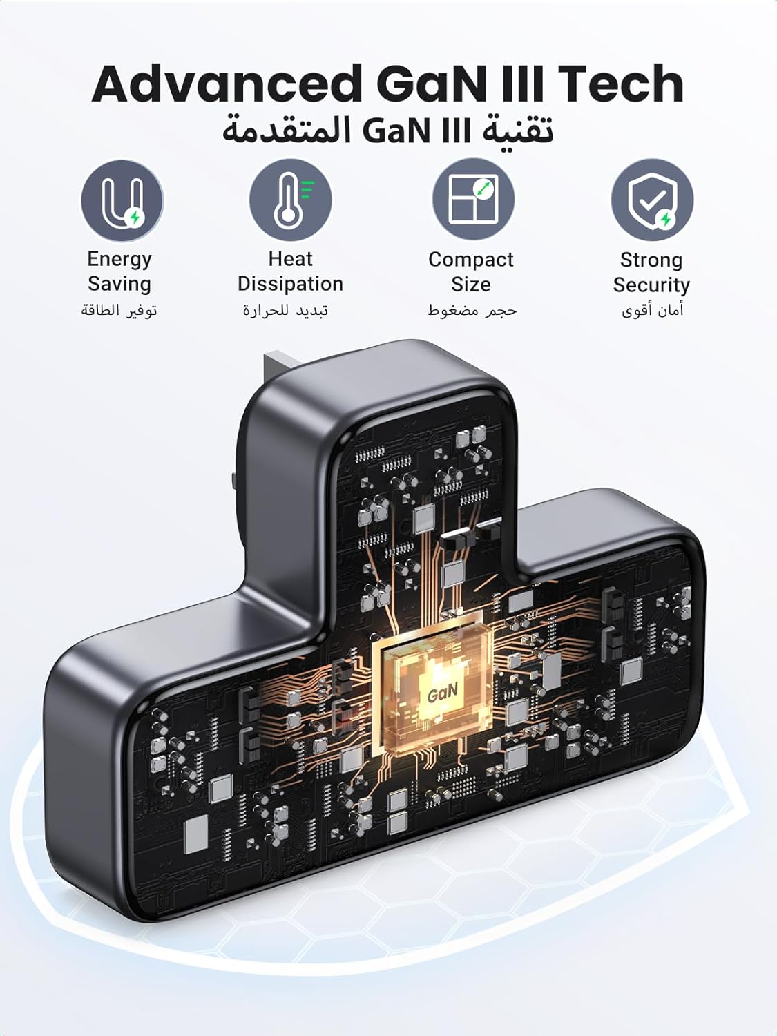 پریز برق UGREEN 6 در 1 با محافظ ولتاژ و شارژر USB‑C PD30W