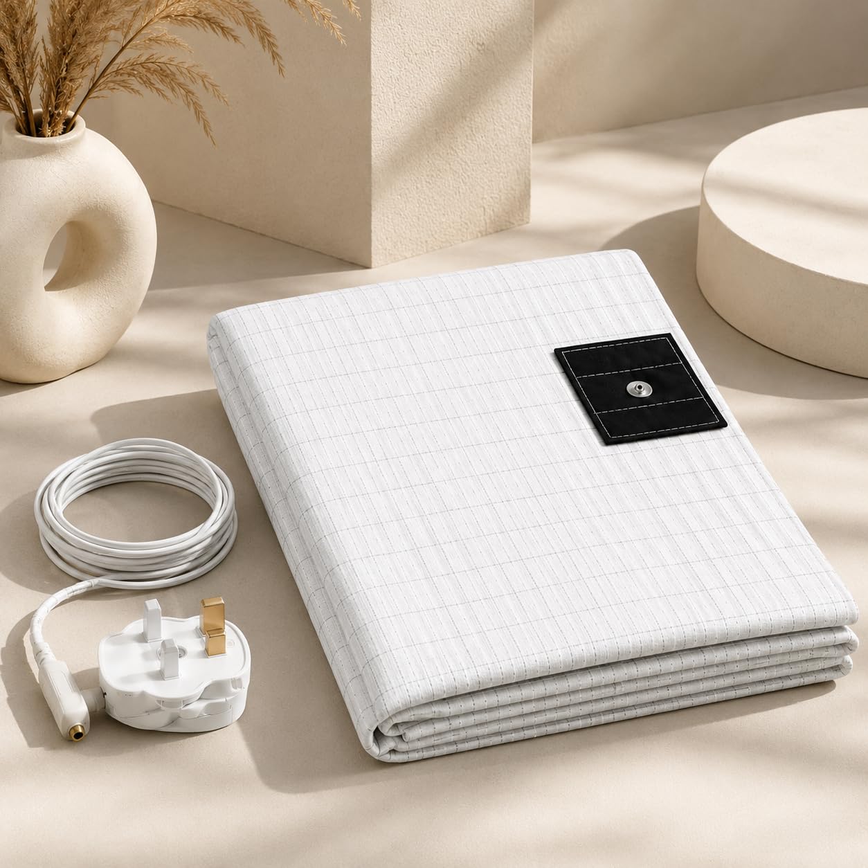 Grounding Bed Sheet 68×132 cm | Earthing Sheet with 10% Premium Silver Fibre & Soft Cotton | Grounding Mat for Bed with UK Plug & Grounding Cable | Grounding Sheets UK
