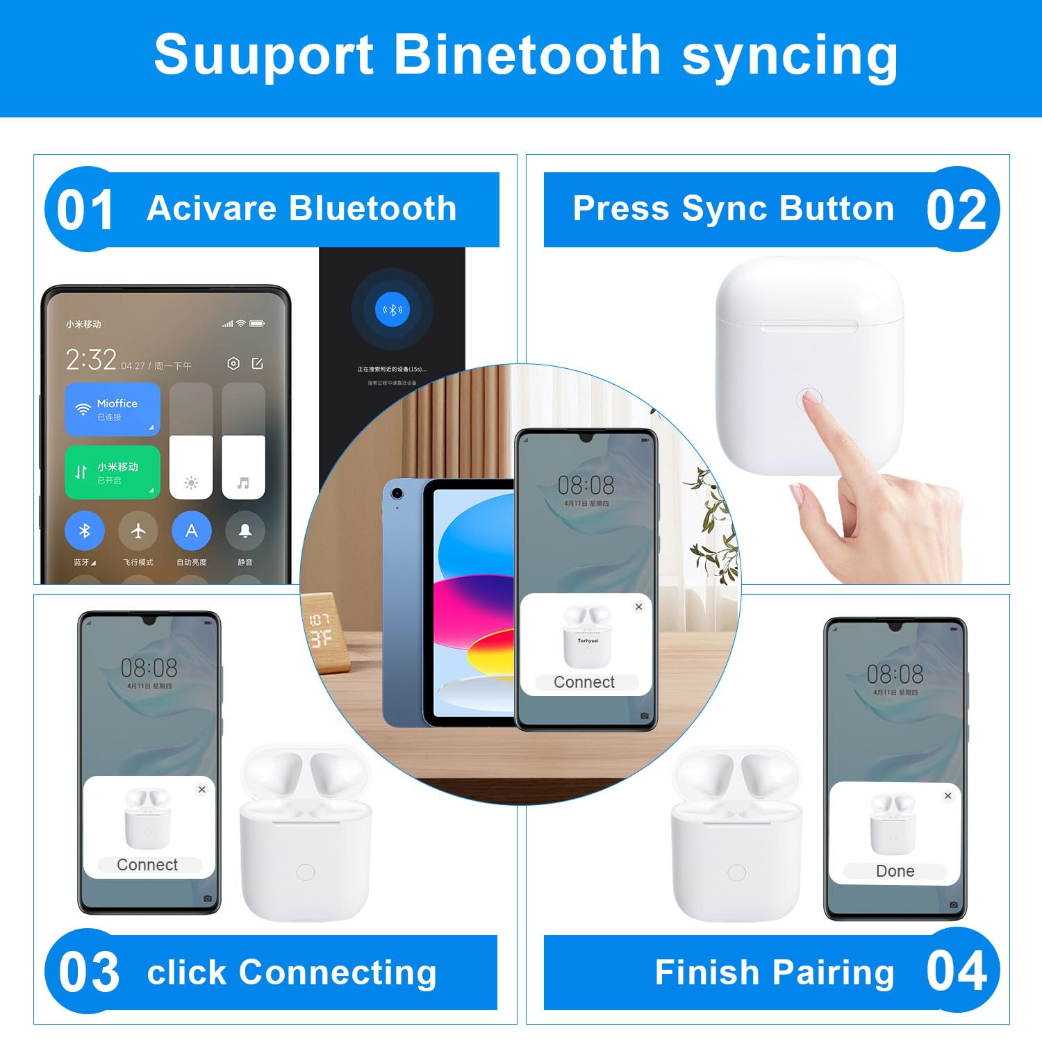 Funda de carga inalámbrica compatible con Air-Pods 1 y 2, funda de carga inalámbrica, repuesto original