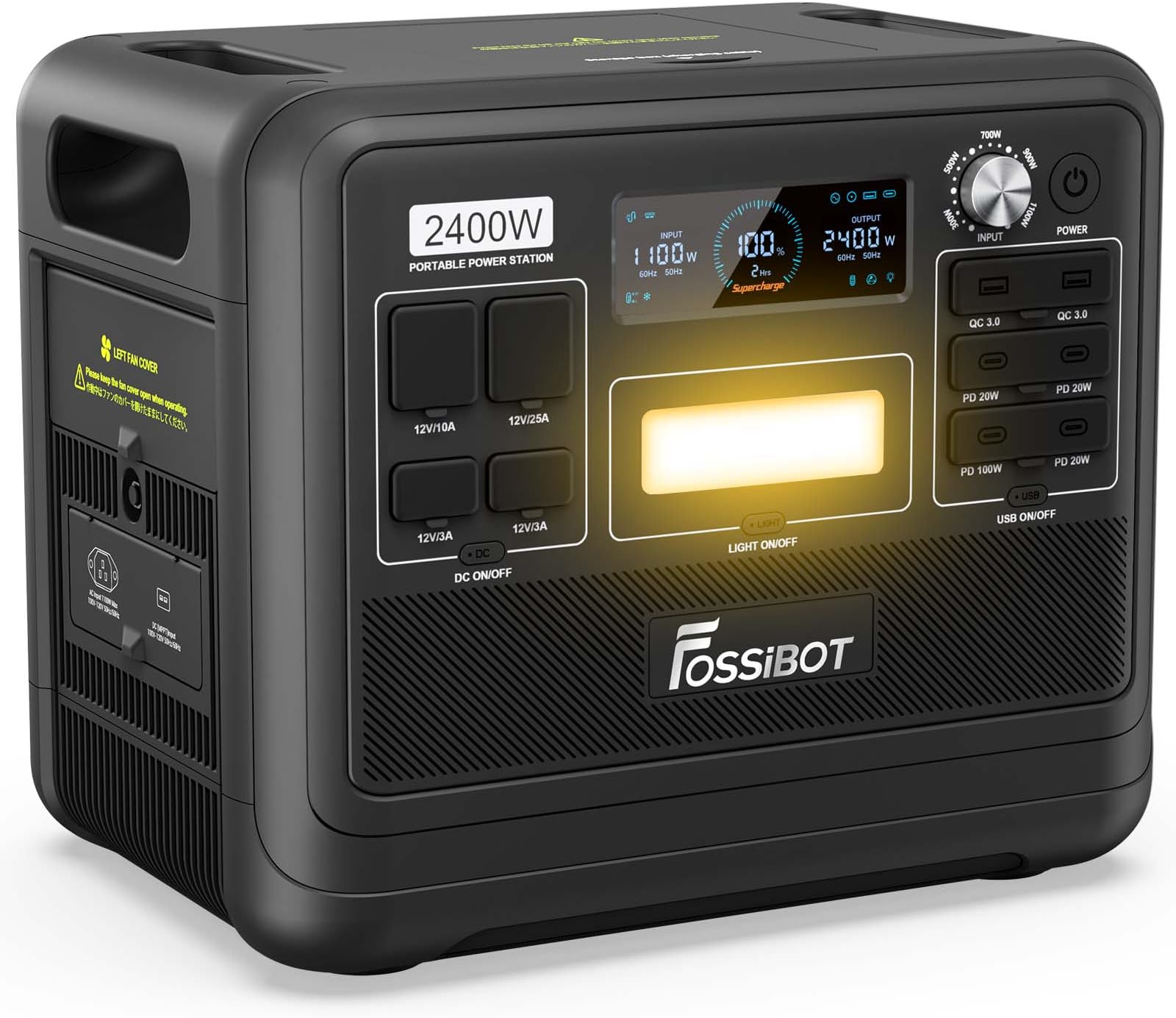 FOSSIBOT Portable Power Station F2400,2048Wh LiFePO4 Battery with 6×2400W(Surge 4800W),1.5H Fast Full Charging with LED Flashlight,Solar Generator for Home Use Camping RV Emergency