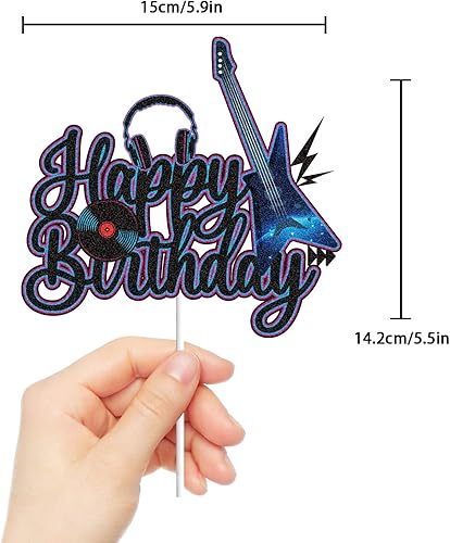 Miniatura 2 de Decoración de guitarra eléctrica para pastel de cumpleaños negro y morado con purpurina de rock and roll, notas musicales musicales, tema de