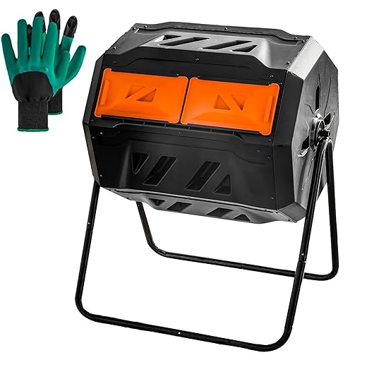 Hourleey Compost Bin Outdoor, 43 Gallon Dual Chamber Tumbling Composting Bin with Sliding Doors, Tumbler Rotating Batch Composter Bin for Garden Kitchen Yard