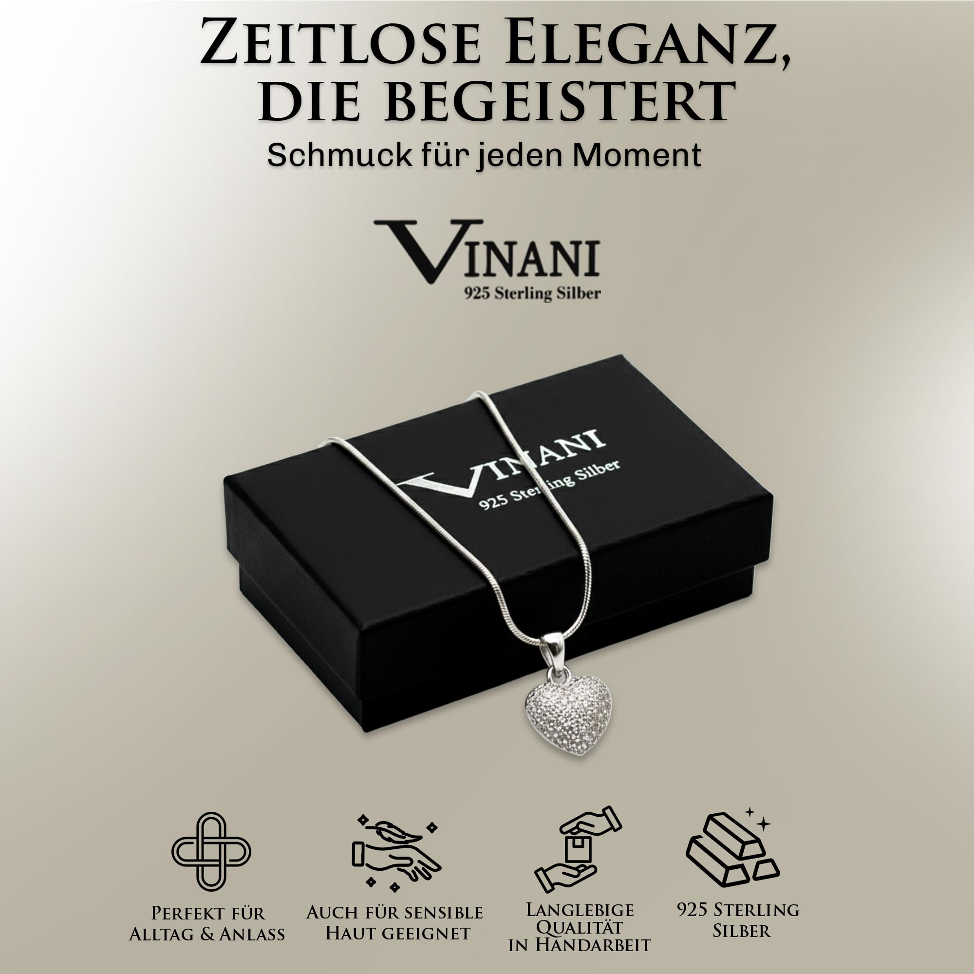 Vinani Herz Halskette 925 Sterling Silber mit Zirkonia AHH-S