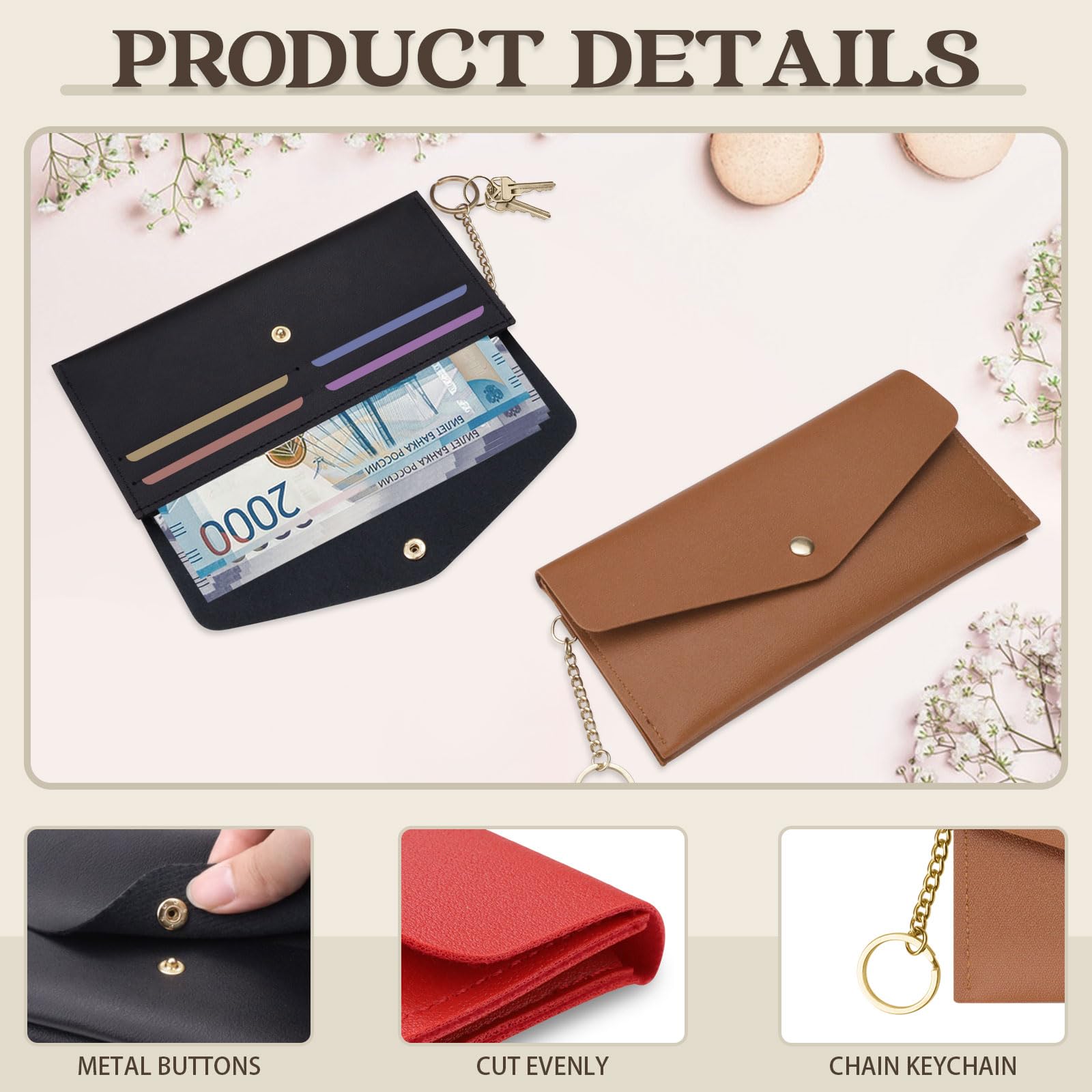 Diakey 3 PCS Cash Wallet, 2-Tier Reusable Cash Envelope Wallet with 4 Credit Card Slots for Men Women, Leather Money Bag Pouch Organizer for Check Billing, Brown Black Red - Image 3