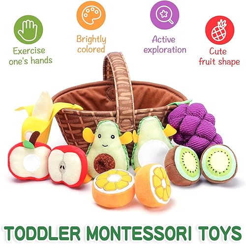Miniatura 3 de Jollybaby Cesta de frutas de felpa para niños de 1 a 3 años, juguetes sensoriales Montessori para niños de 2 años, recursos de aprendizaje, juguetes