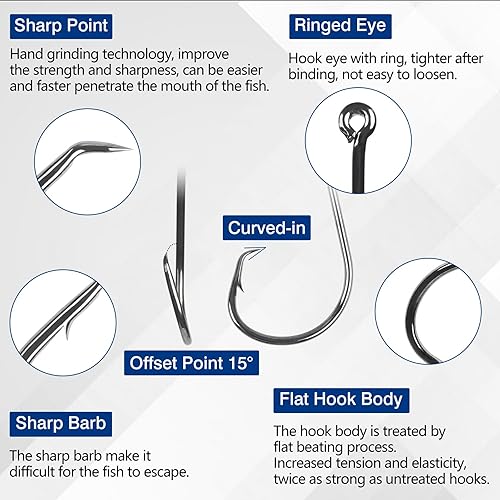 Miniatura 10 de 150 anzuelos de pesca, 2 ganchos circulares de acero de alto carbono, agua dulce, agua salada, pulpo, anzuelos de bagre, juego de ganchos de pesca a