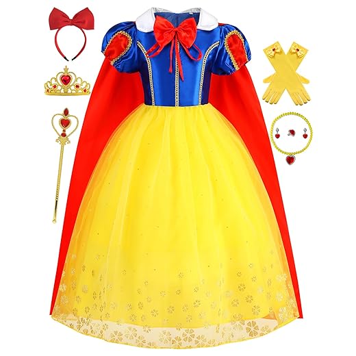 Snow White Dress for Girls Kids Dress Up Christmas Halloween Party Princess Costume with Accessories 3-10Y