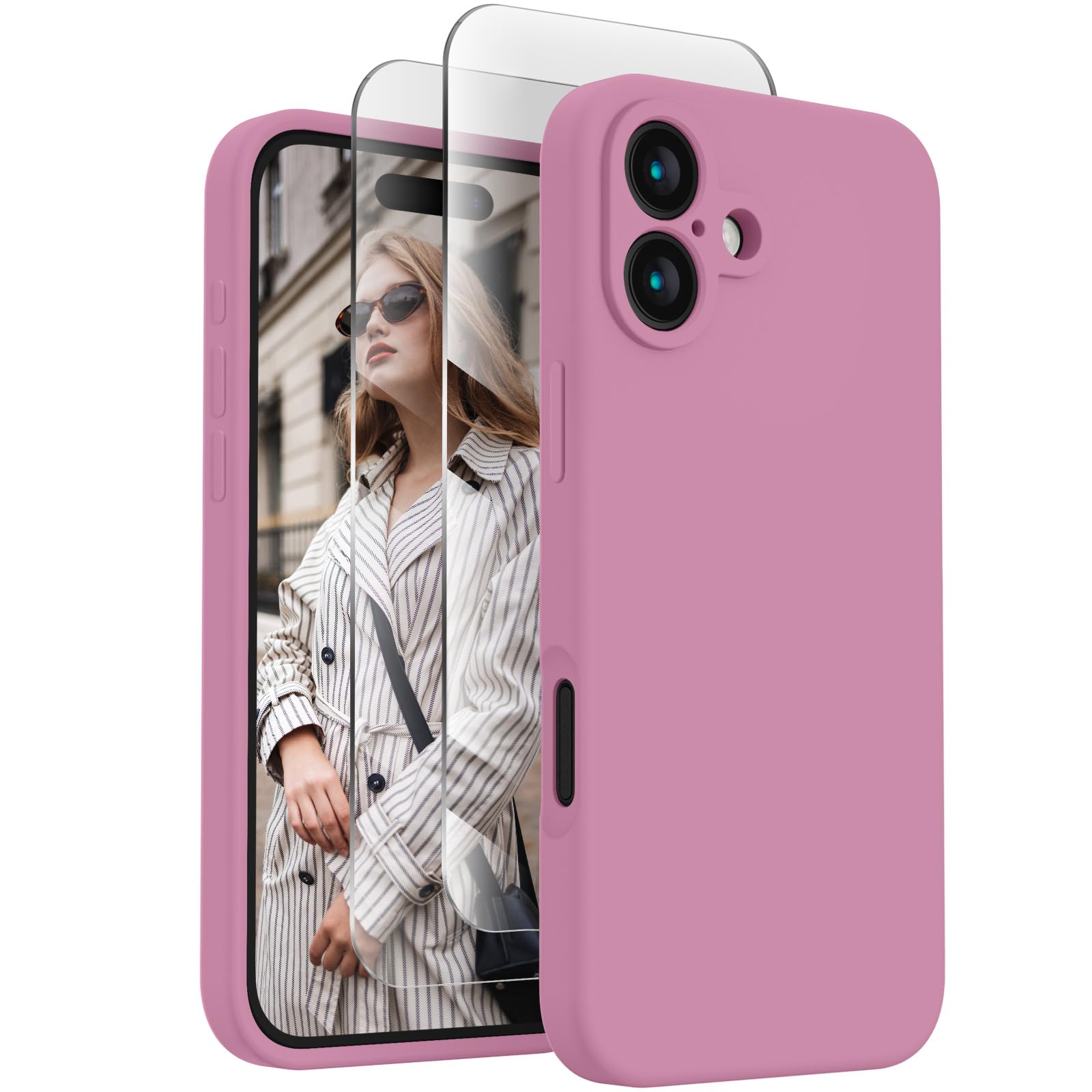 FireNova Zaprojektowane dla etui iPhone 16, ulepszone silikonowe etui na telefon, miękka wewnętrzna podszewka z mikrofibry, 6,1 cala, liliowy fioletowy