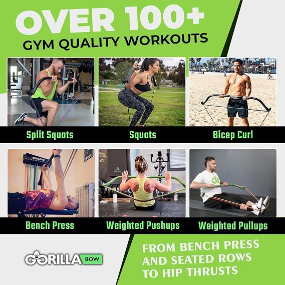 Gorilla Bow Home Gym Resistance Training Kit - Full Body Workouts - Adjustable Bands - Portable Equipment Set - Kickstarter Funded (Heavy Black)