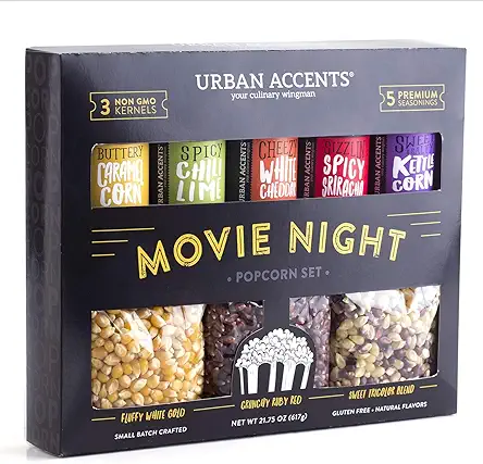 Urban Accents MOVIE NIGHT Popcorn & Seasoning Variety Pack - 3 Non-GMO Kernels, 5 Gourmet Seasonings