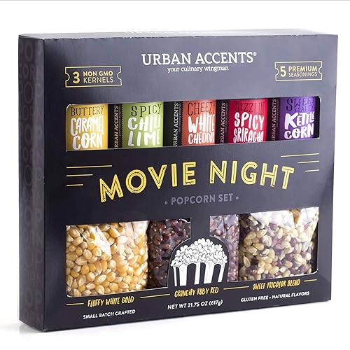 Urban Accents MOVIE NIGHT Palomitas de maíz y palomitas de maíz paquete variado juego de 8 3 paquetes de palomitas de maíz sin transgénico y 5