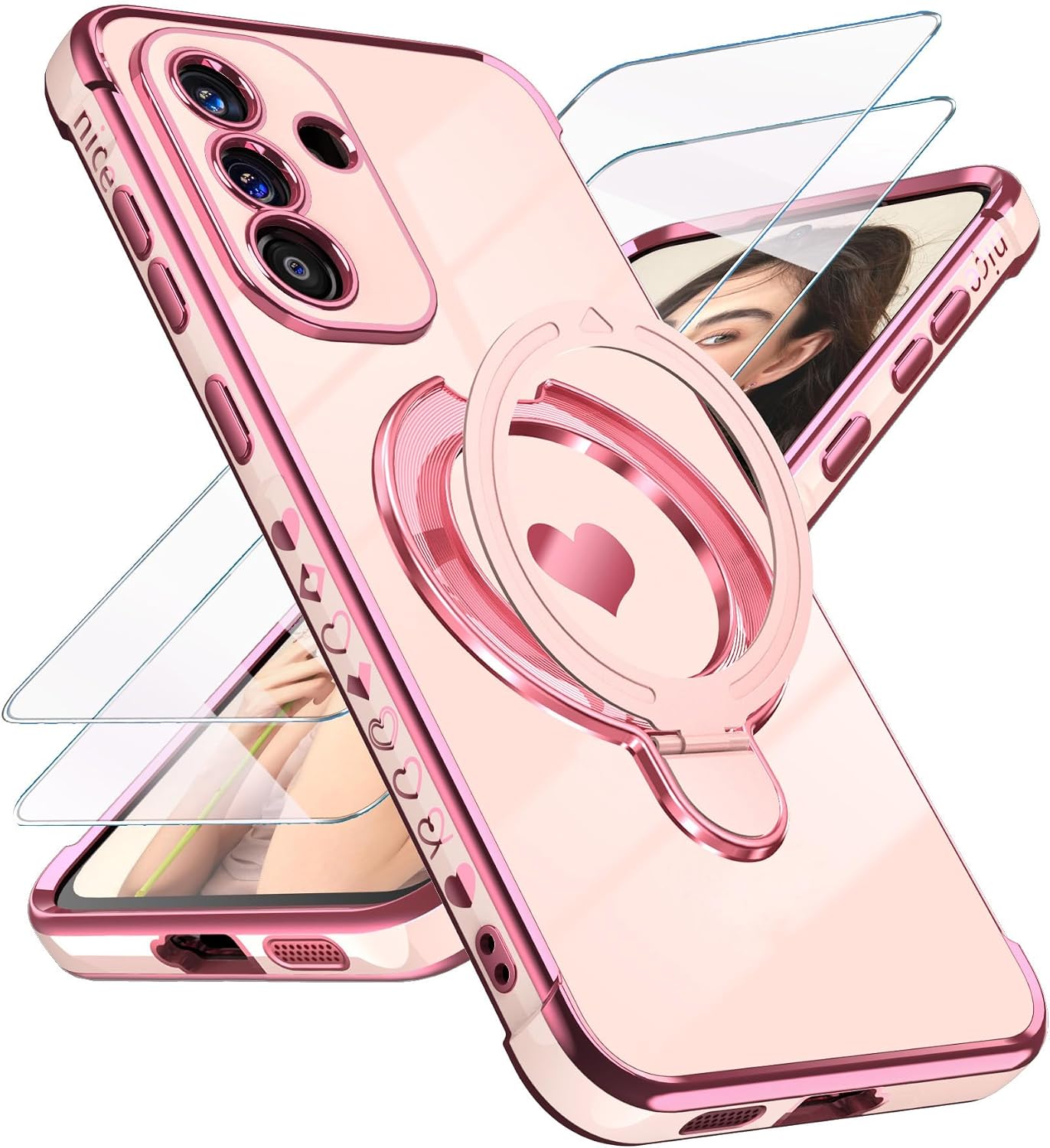 Cute Plated Gold Phone Case for Samsung Galaxy S25 FE - Pink