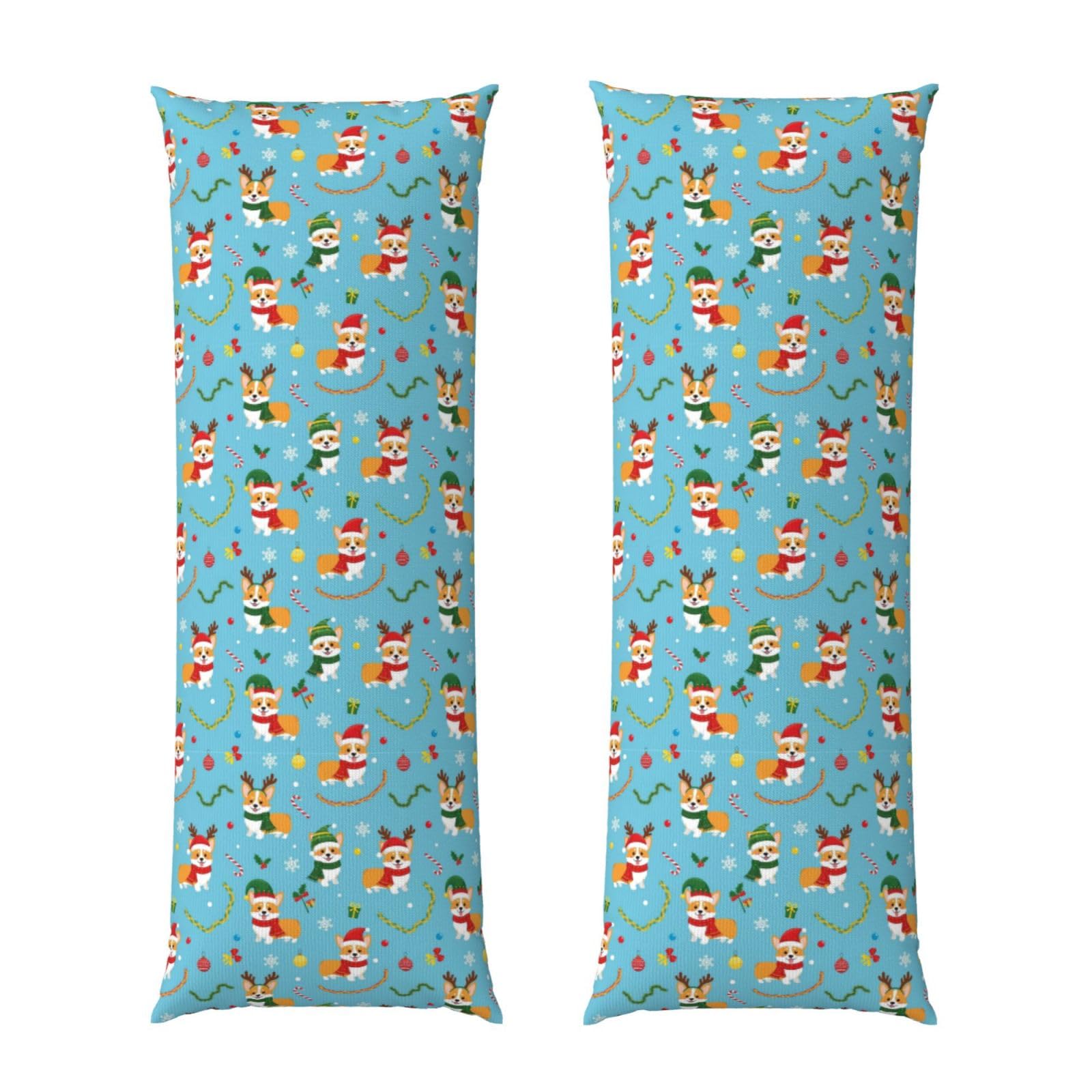 Body Pillow Cover 20x54, Christmas Corgi Dog Blue, Soft Microfiber Long Pillowcase with Zipper Closure, Breathable Protector for Bedroom Sofa Couch Sleeping