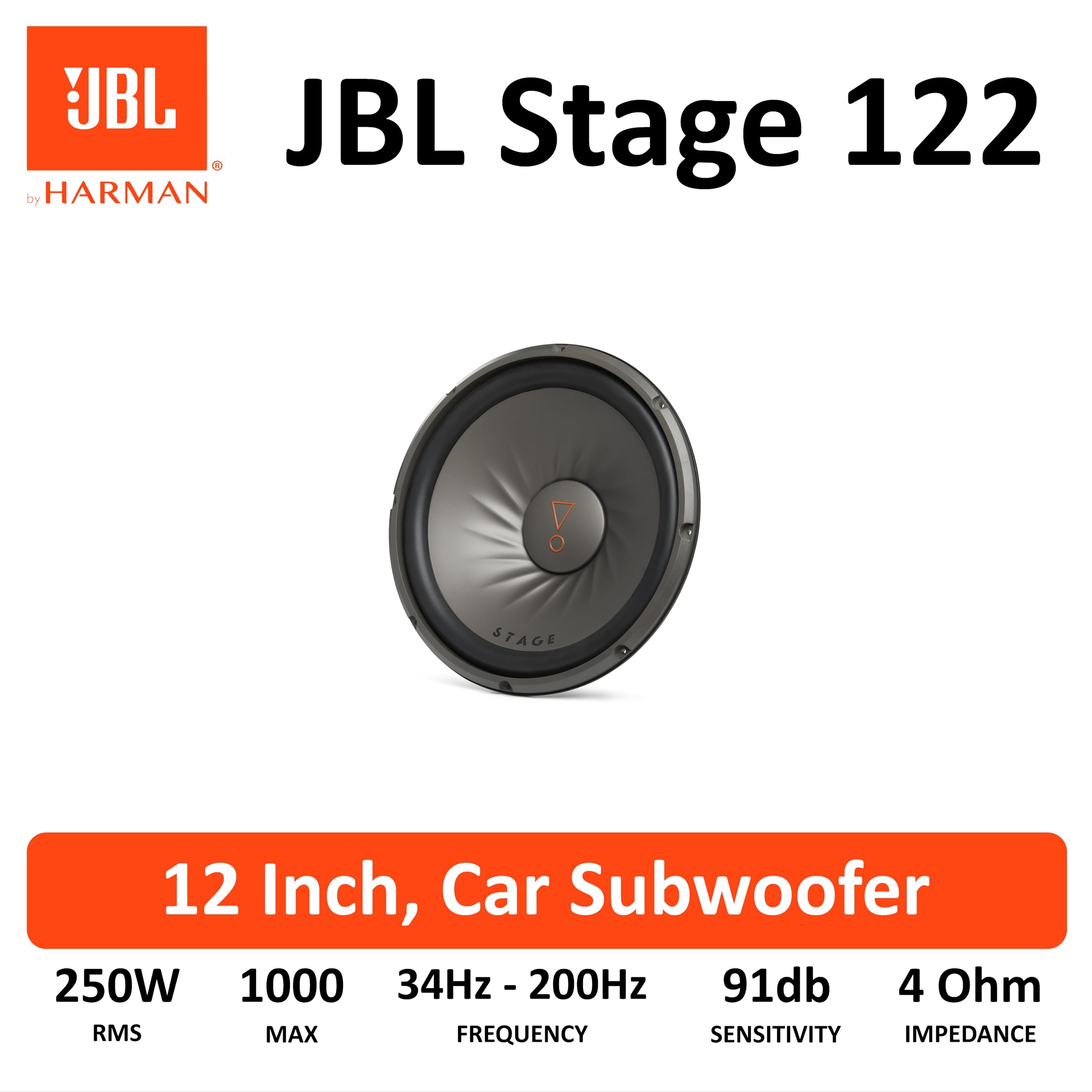 JBL Stage 122D - Subwoofer Auto - 1000 Watt Harman Kardon Car HiFi Soundsystem Bass Box mit Dual 4-OHM Spule - 30 cm | 12 Zoll Bassbox, Black