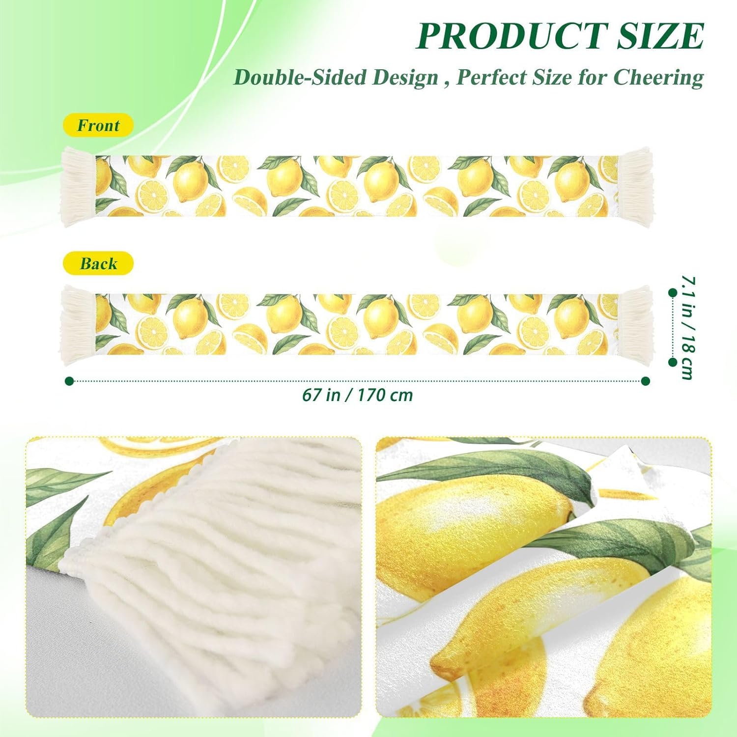 CHIFIGNO Yellow Lemon White Sports Fan Scarf Sweat Towel, Soft Polyester Cheering Banner for Soccer Games, Quick Dry Rally Towel