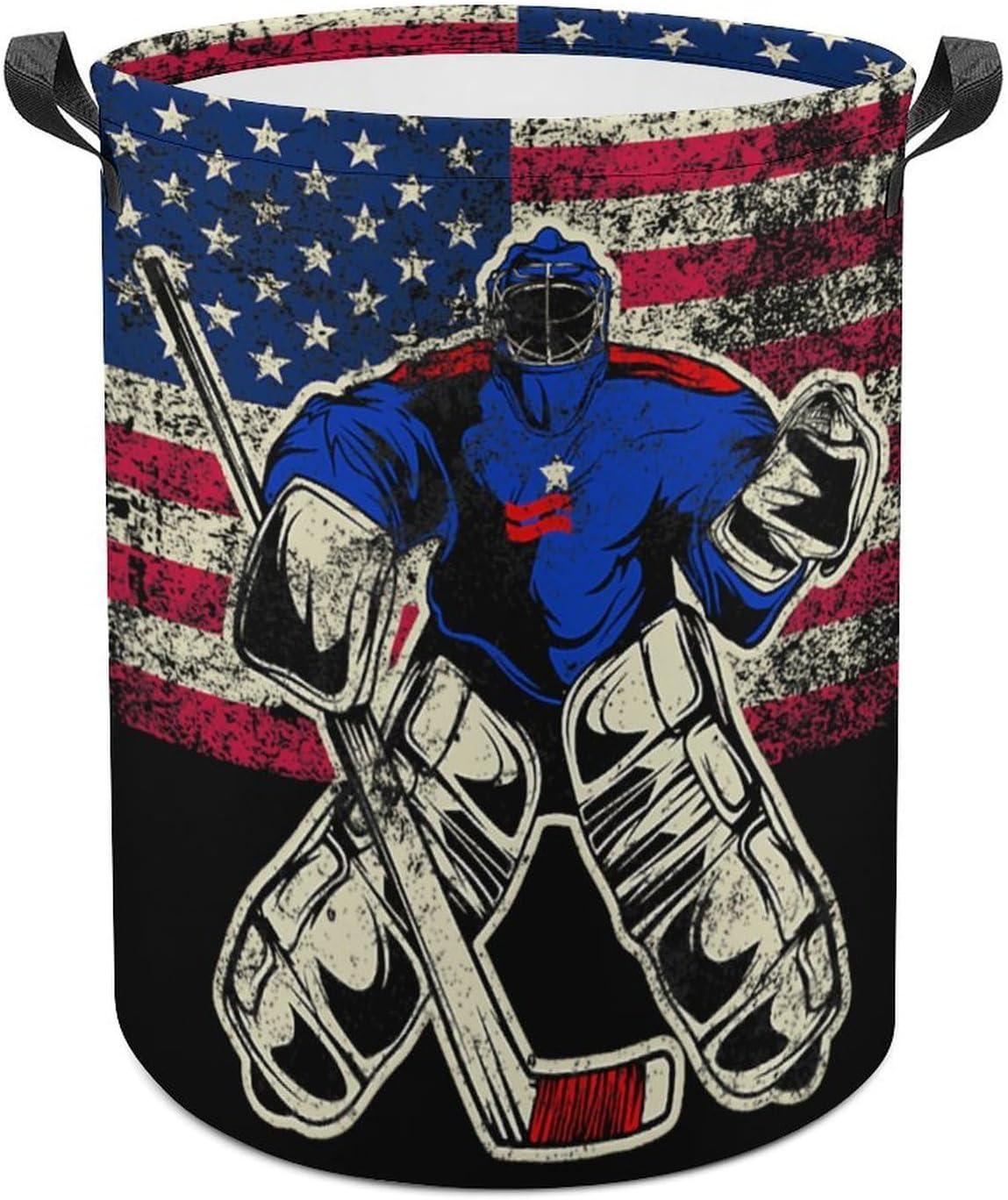 American Flag Hockey Goalie Laundry Basket Waterproof Foldable Laundry Hamper Dirty Clothes Storage Bucket Toy Organizer for Bathroom Bedroom 44x35cm