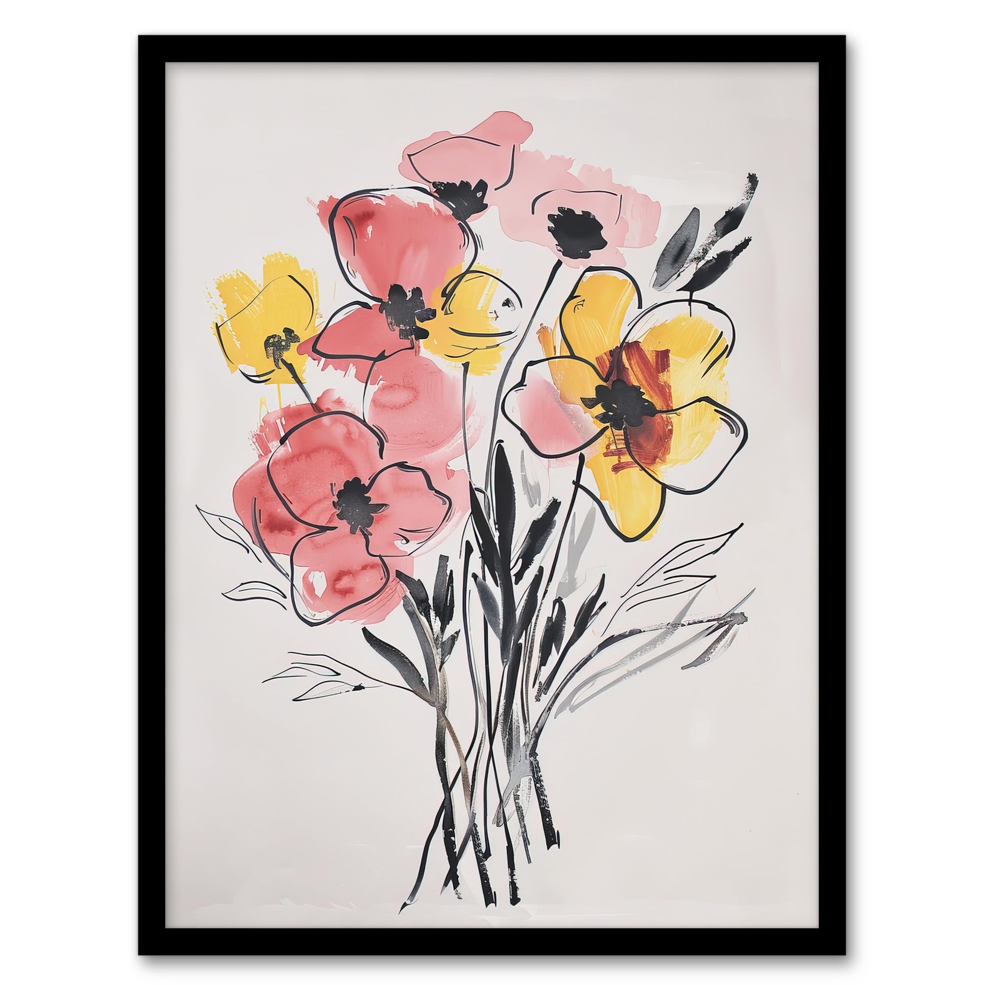 Artery8 Abstract Flower Bouquet Pastel Yellow Pink Floral Living Room Artwork Framed Wall Art Print 18X24 Inch