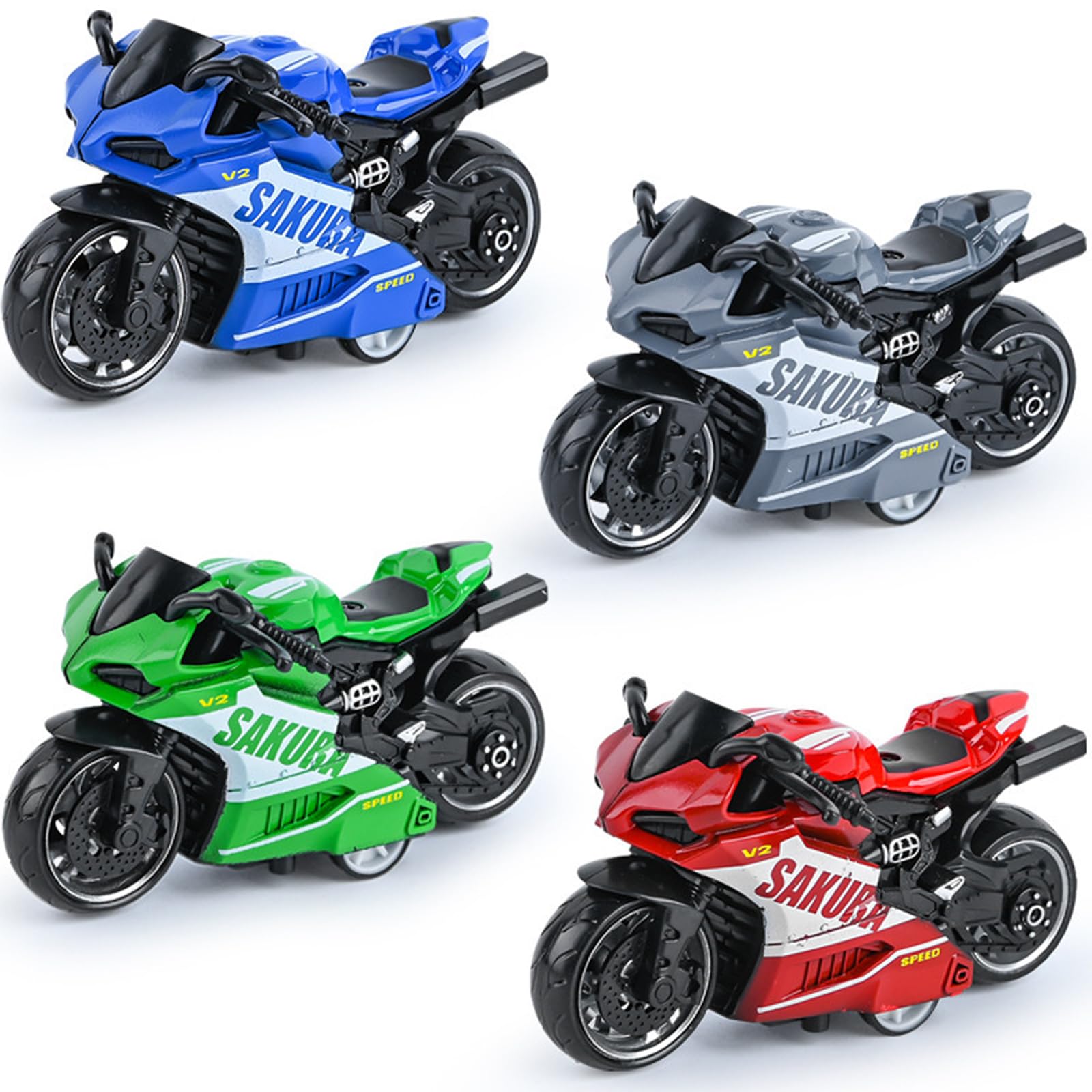 BYYDANFC 4pc Motorcycle Model Set, Durable Construction, Realistic Details, Ideal for Display, Racing Game Set for Hand Eye Coordination, Display Decor for Collectors