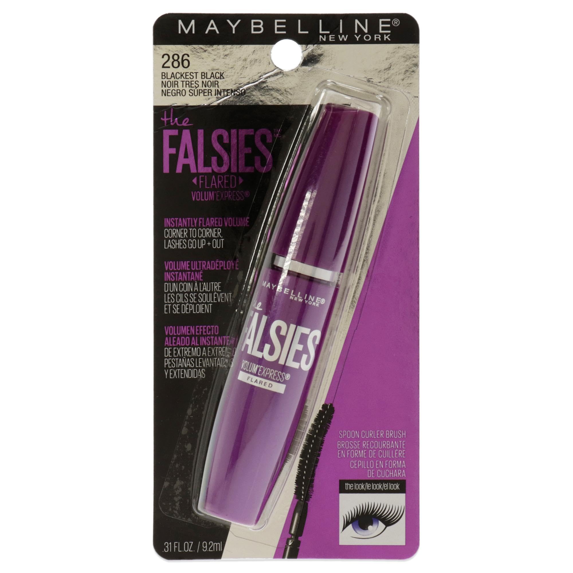 Maybelline Volum'Express The Falsiees Flared Washable Mascara, Blackest Black N°00, 0.31-fluid Ounce