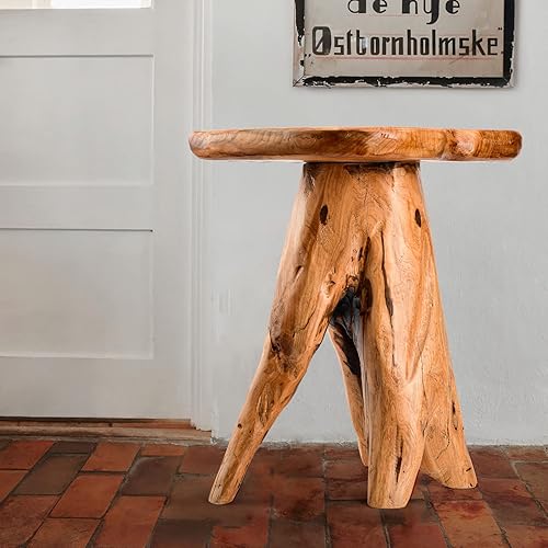 Miniatura 7 de Mesa auxiliar de seta, taburete de madera de borde vivo de 18.9 pulgadas de altura, soporte natural de planta de forma libre para jardín, patio,