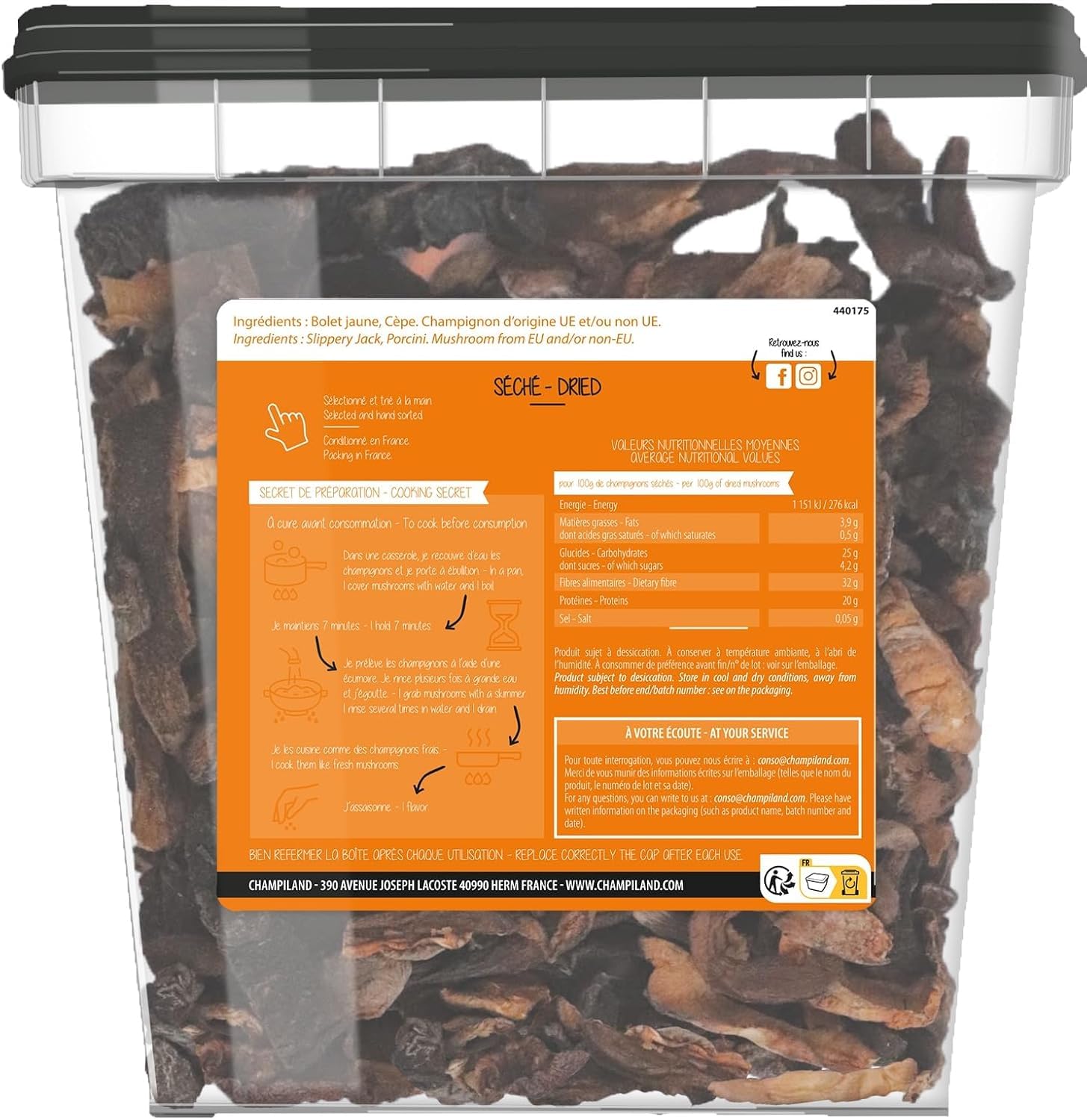 CHAMPILAND - Duo Bolet Cèpe Séchés - Champignons Sélectionnés - Triés à la Main dans le Sud-Ouest de la France - Saveur Exceptionnelle - Riche en Protéines et Source de Fibres - Pot de 500 g