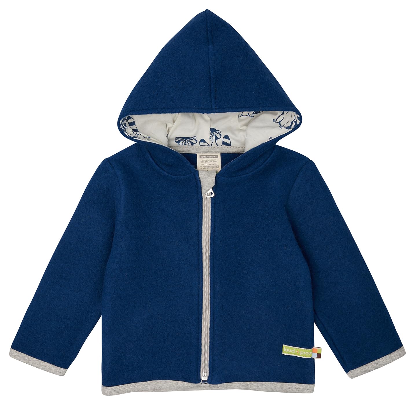 loud + proud Unisex Children's Wool Fleece with Hood, GOTS Certified Fleece Jacket