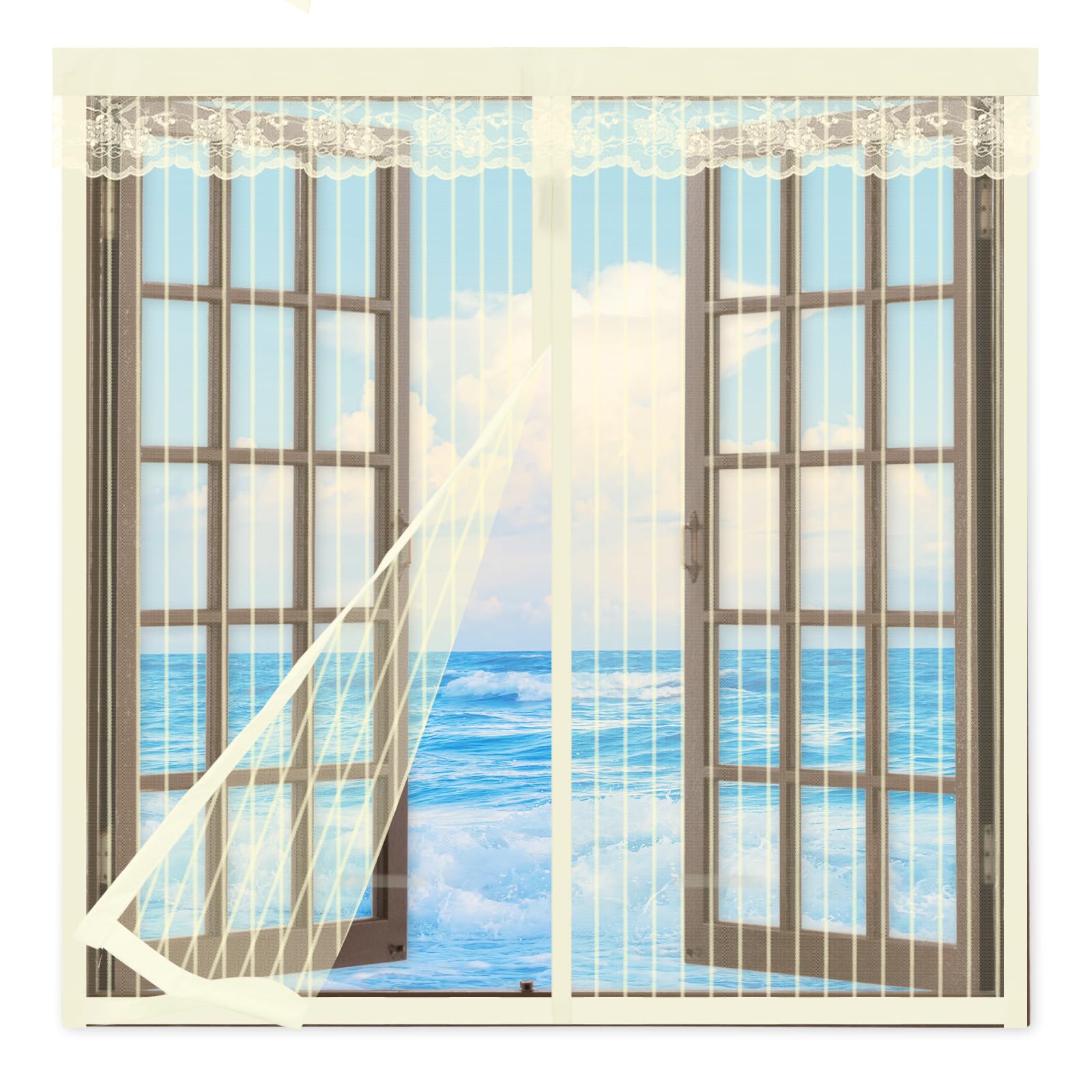 Magnetic Fly Screen for Windows 175x225cm,Fly Screen for Windows, Magnetic Window Screen Insect Mesh,Fly Mosquito Net for Windows to Keep Bugs Out, No Drilling,Beige