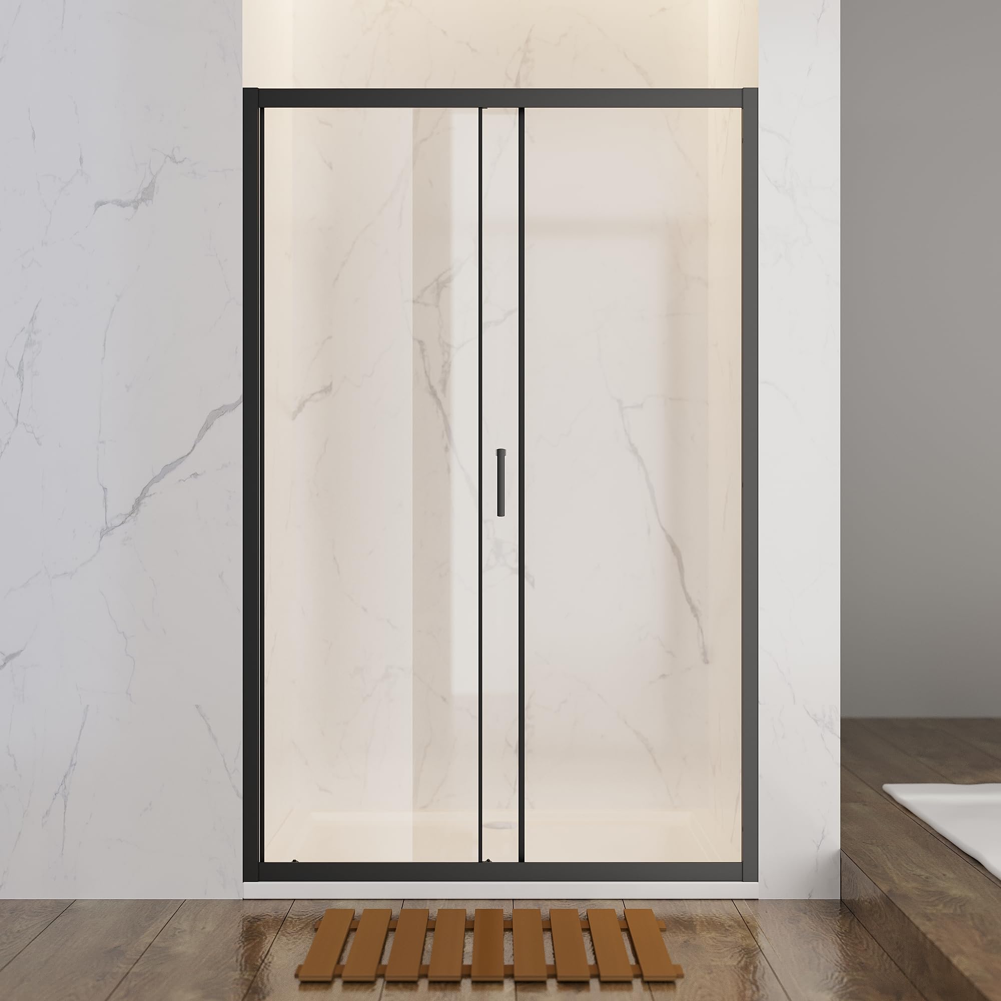 SONNI Duschkabine Duschschiebetür Matt-Schwarz, Verschiedene Größen 100/110/120 cm, ESG Klarglas Dusche Nischentür Einzelschiebetür, Glasschiebetür 110x185 cm