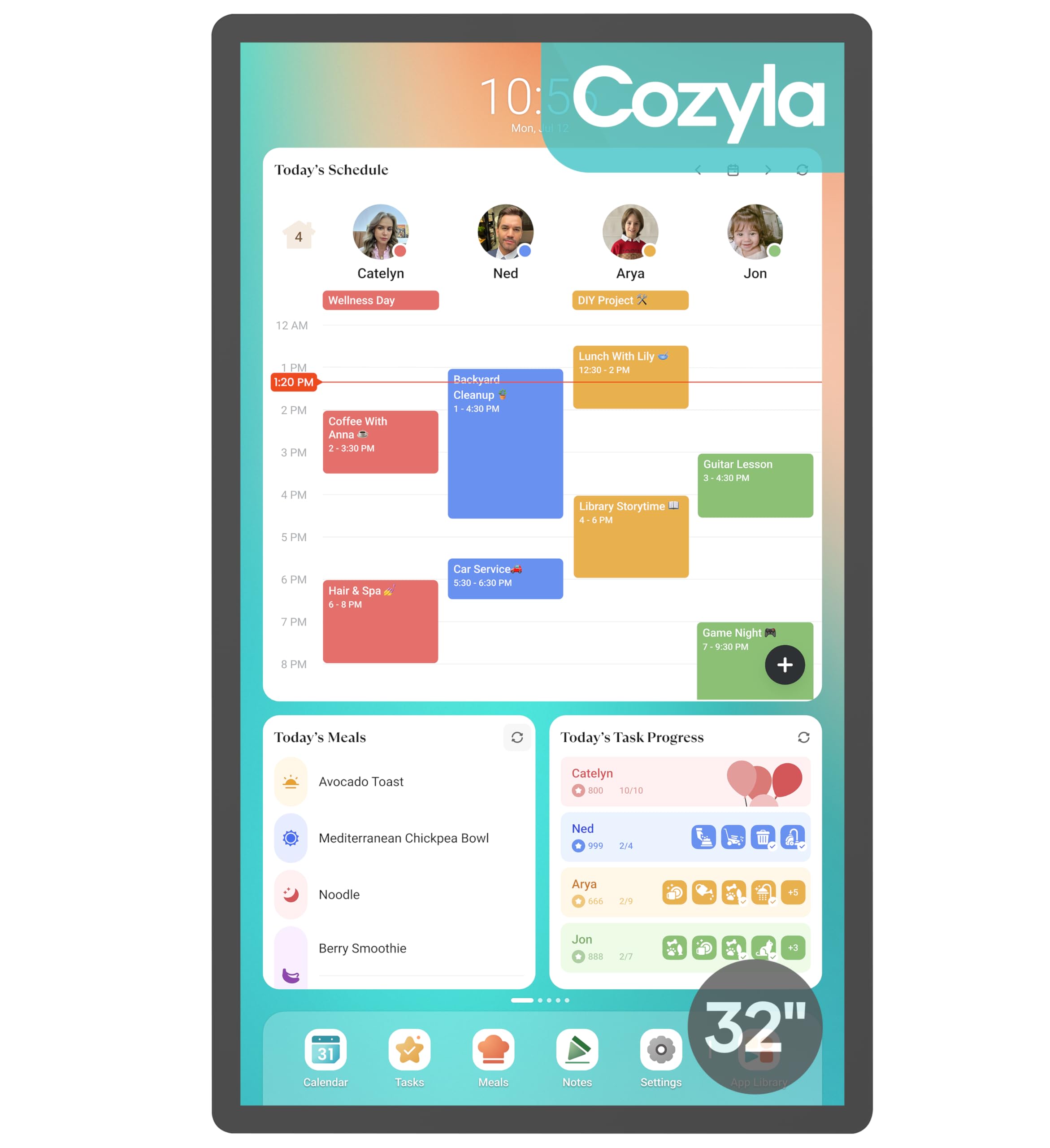 Cozyla Mate Digital Calendar+ 2: 32 Inch Wall Touch Screen Chore Chart Customize Dashboard Smart Electronic Calendar for Family Schedules Meal Planner Supports All Google Play Apps Wall Mount Black