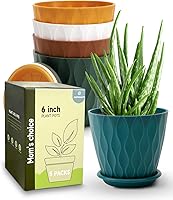 GOPROAUTO 6 Inch Plant Pots with Drainage Holes & Saucers - 5 Pack Multicolor for Indoor Outdoor Plants, Sturdy Modern Design