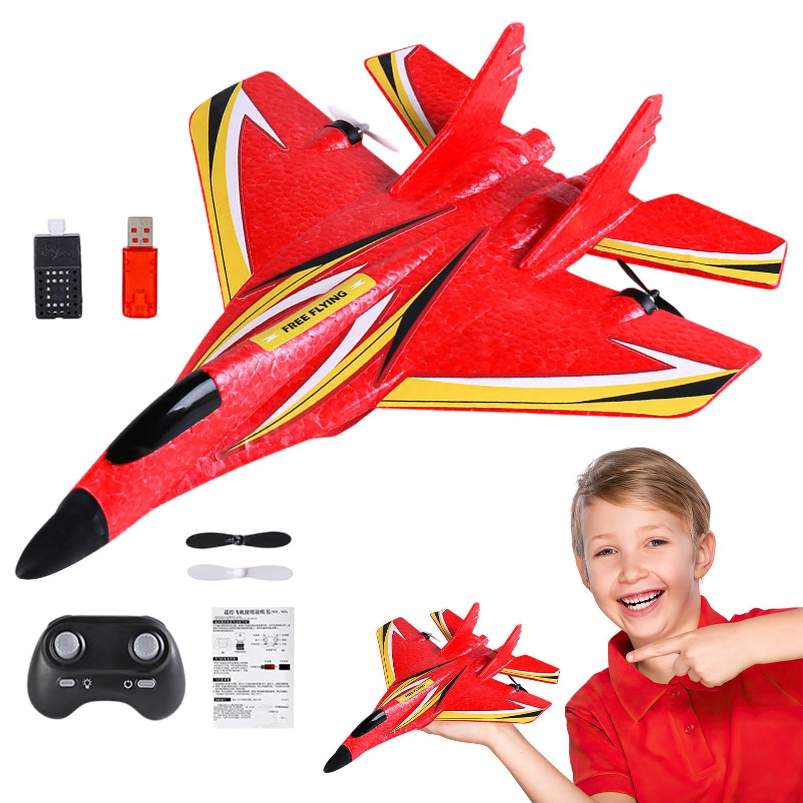 Genérico Avión RC - Kit de avión de Control Remoto con luz LED | Impermeable de 2,4 GHz, Caza acrobático de Doble Motor | Educativo al Aire Libre para niños y Adultos
