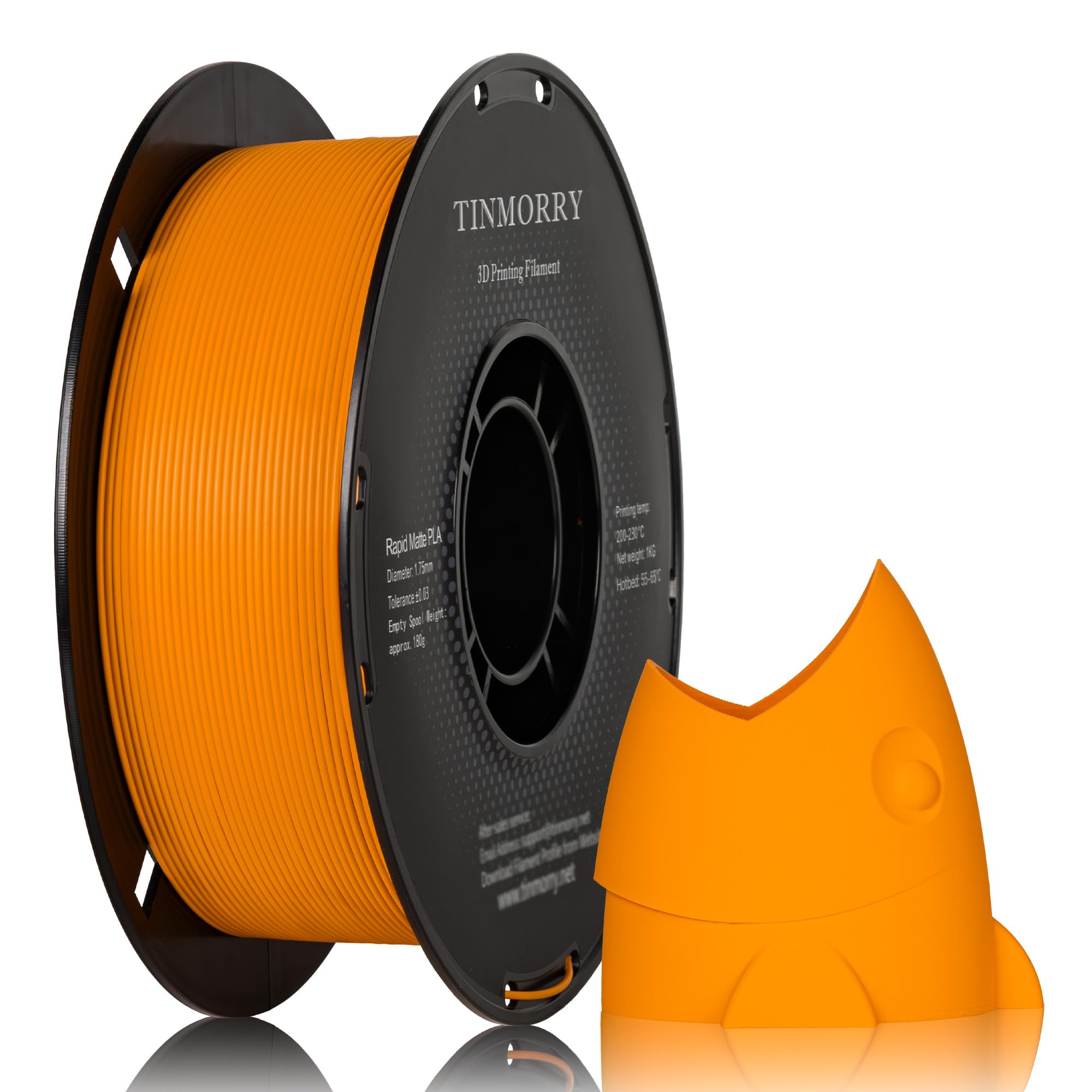 TINMORRY Matte PLA Filament 1.75mm, Matte Surface 3D Printer Filament, Compatible with Bambu Lab FDM 3D Printers, 1 KG Spool (2.2 lbs), Matte Orange