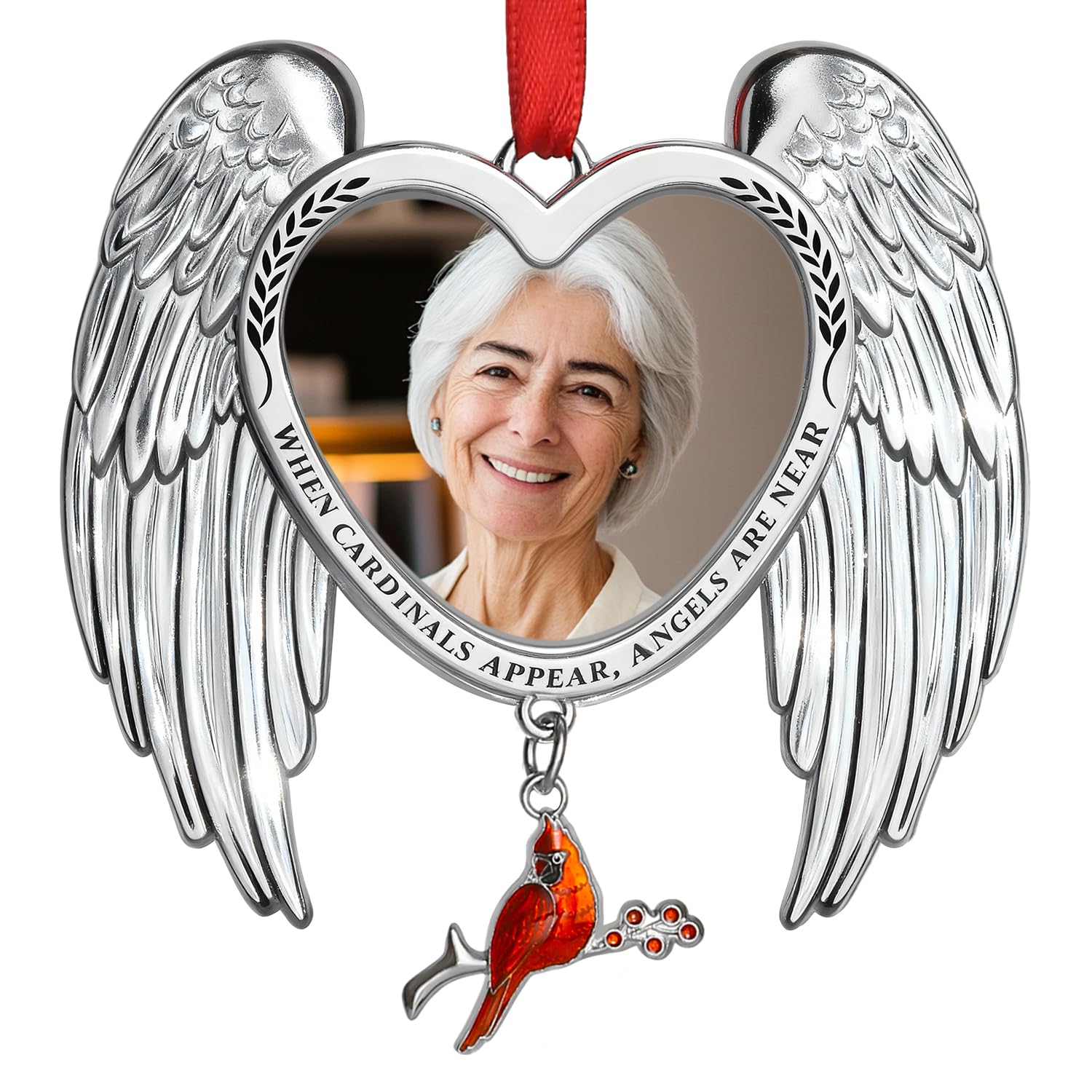 Memorial Christmas Photo Ornaments 2025 Angel Wings Sympathy Gifts for Loss of Loved One - Personalized Cardinal Picture Frame Ornament for Christmas