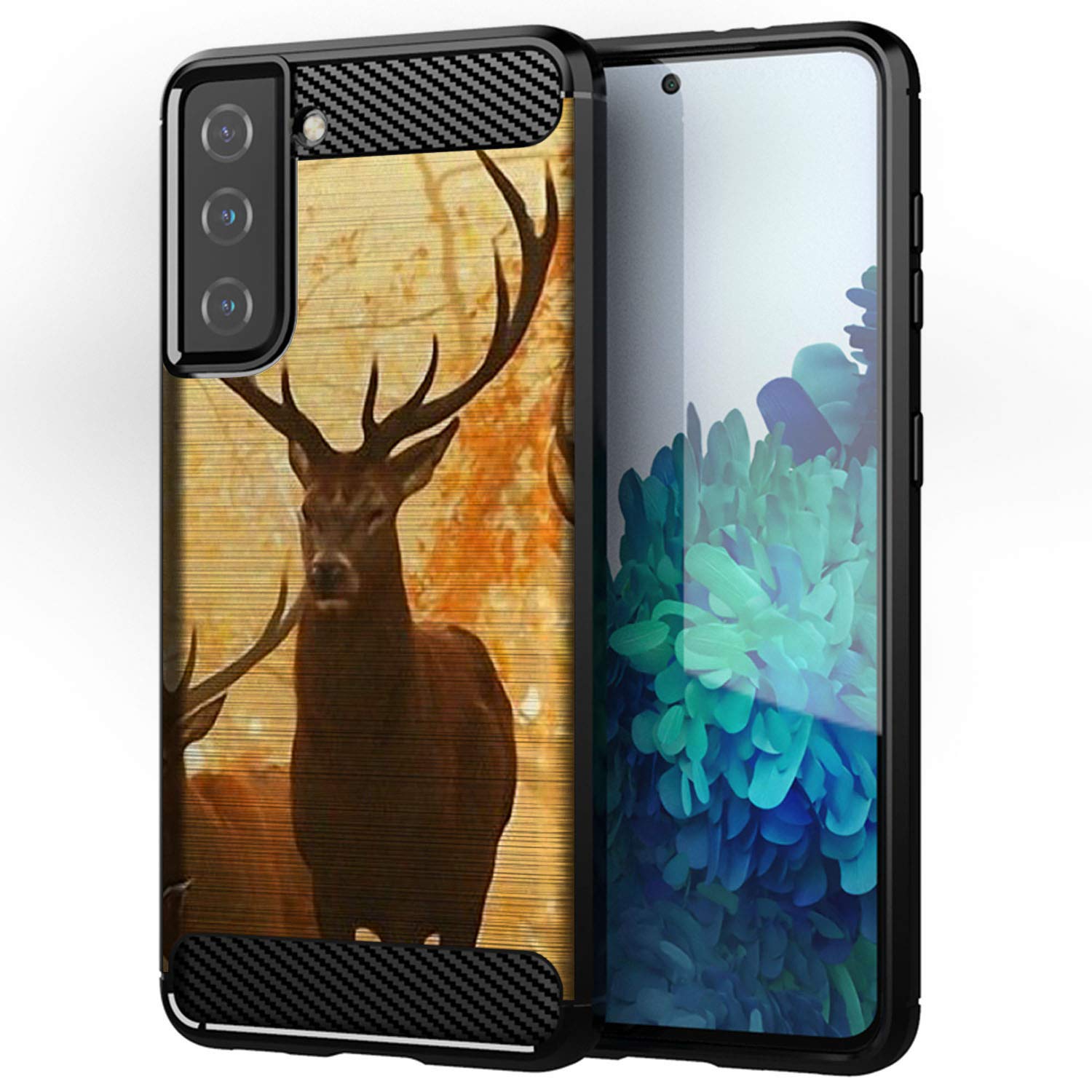 Cases on Deck Camo Case Compatible with Samsung Galaxy S21 (6.2 Screen) S21 5G, Carbon Fiber Texture Slim Fitted Matte Cover with Design (Sunset Deer)