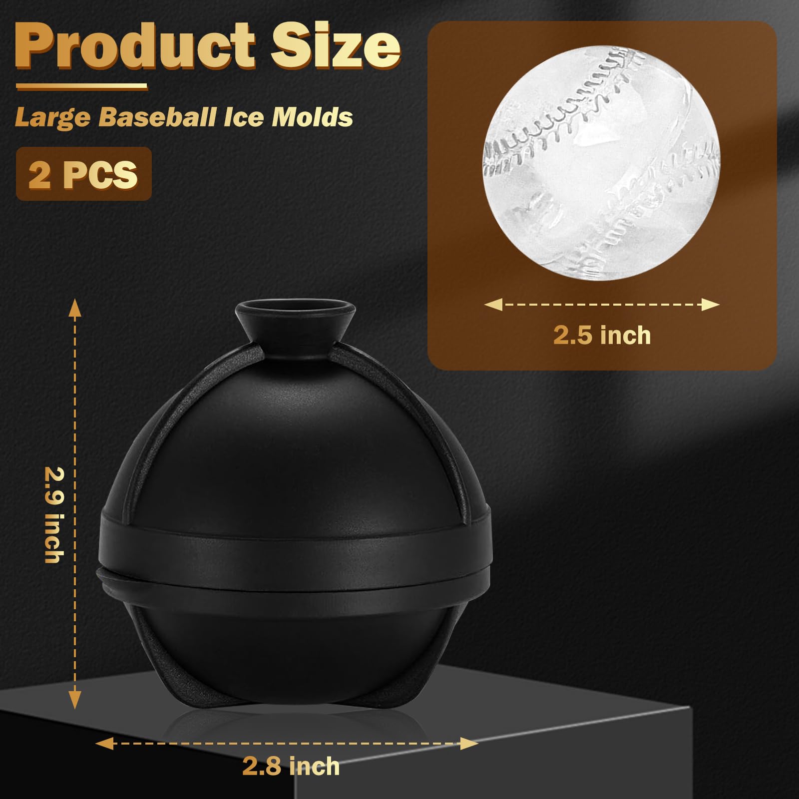 Paquete de 2 moldes para cubitos de hielo de béisbol de 2.5 pulgadas, grandes moldes de silicona 3D para cubitos de hielo de béisbol, formas divertidas, moldes novedosos para cubos de béisbol, regalos